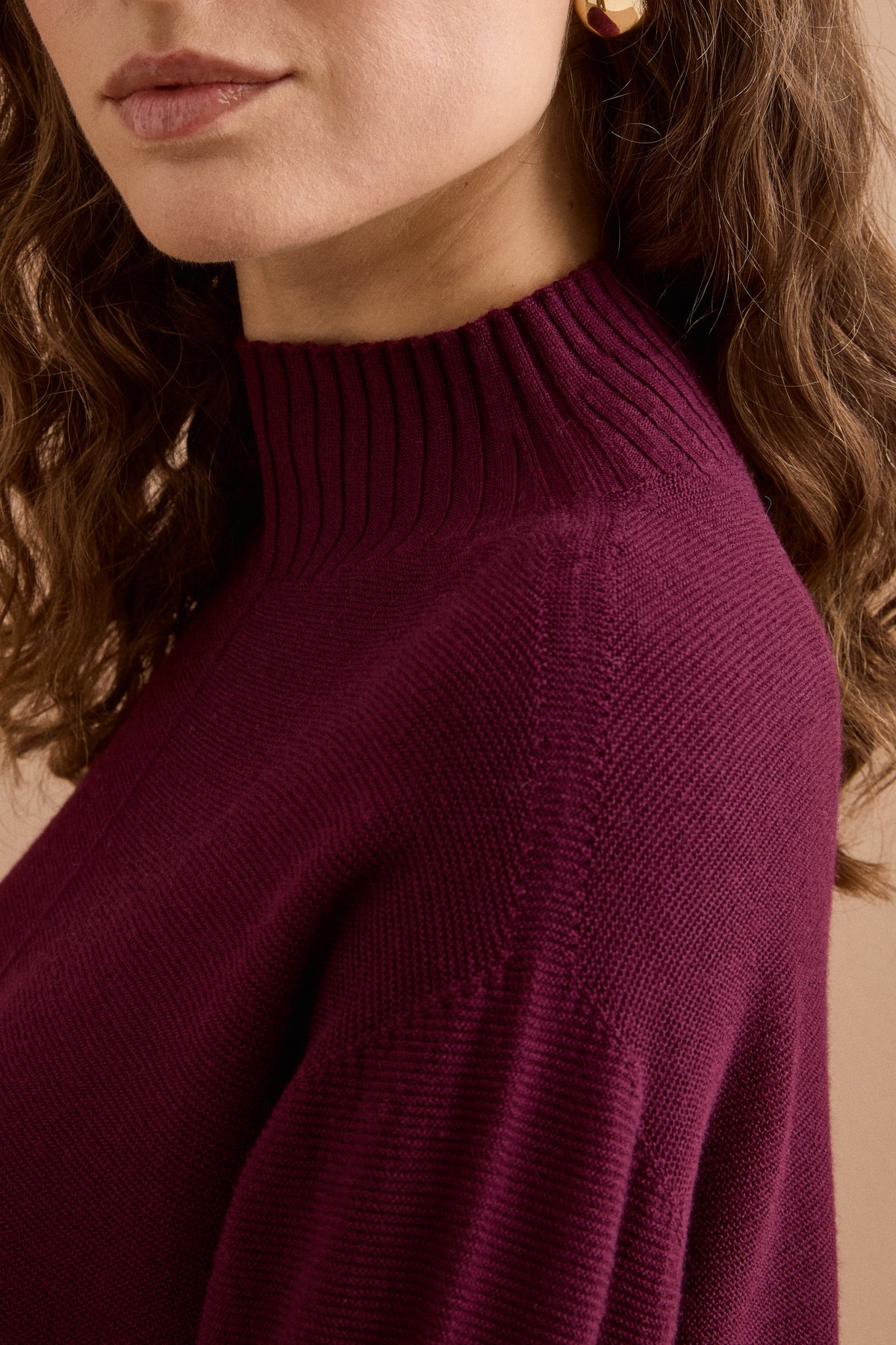 Links-Strick Rollkragenpullover aus Merinowolle - Burgundisch