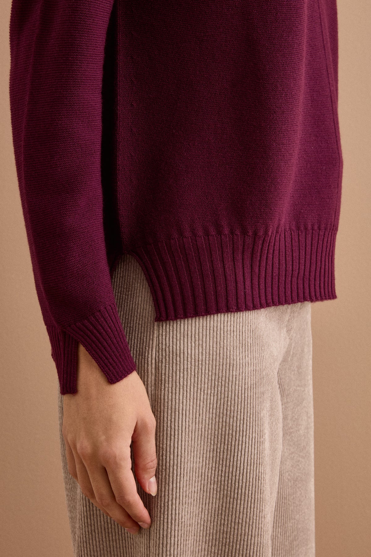 Links-Strick Rollkragenpullover aus Merinowolle - Burgundisch