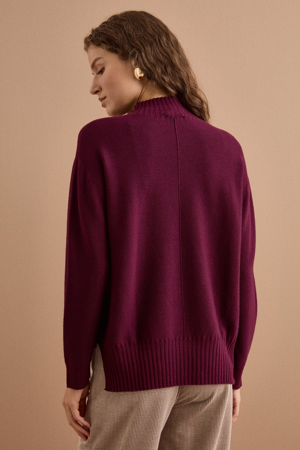 Links-Strick Rollkragenpullover aus Merinowolle - Burgundisch