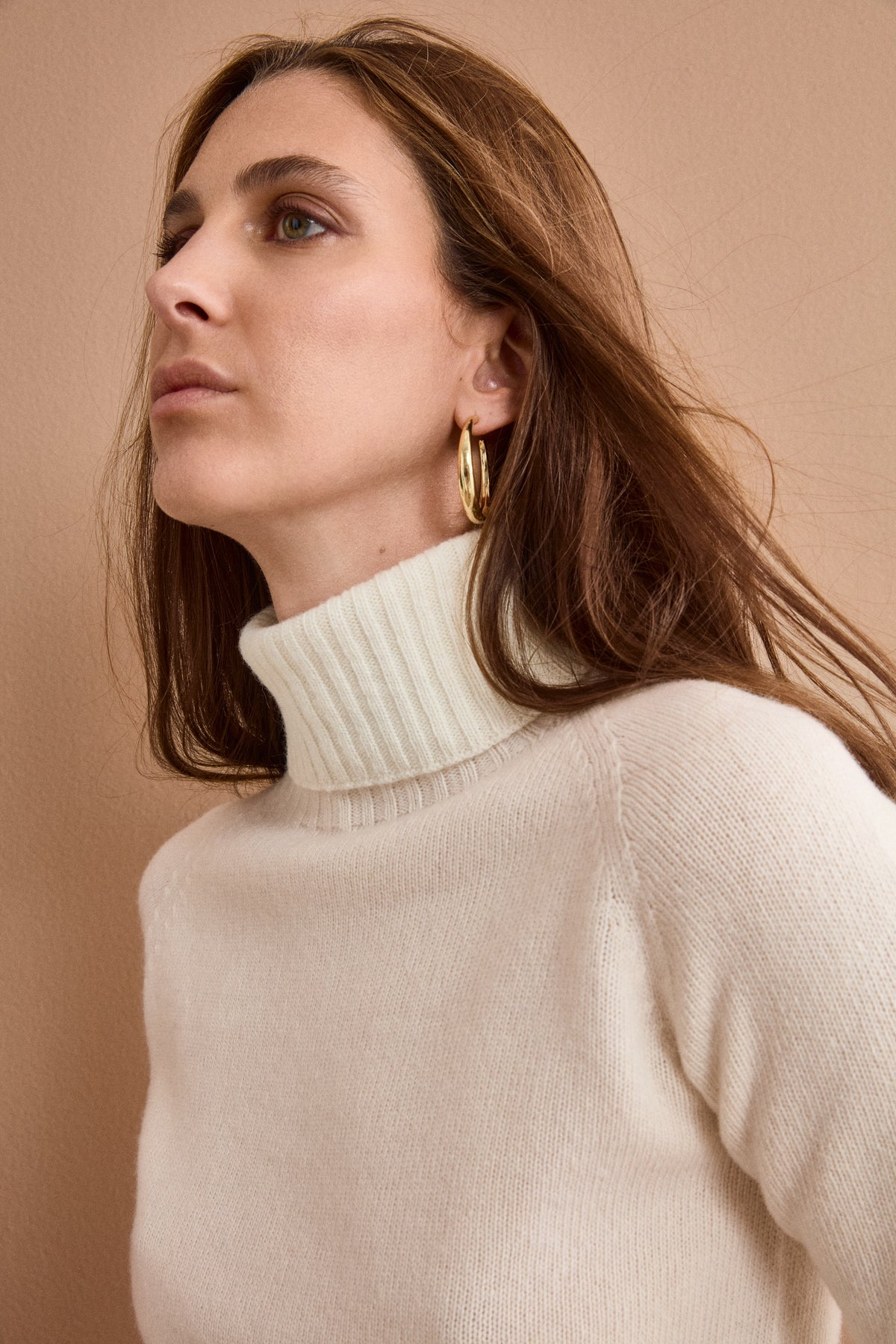 Raglan Turtleneck in Wool and Cashmere with Ribbed Neck - OPTICAL WHITE