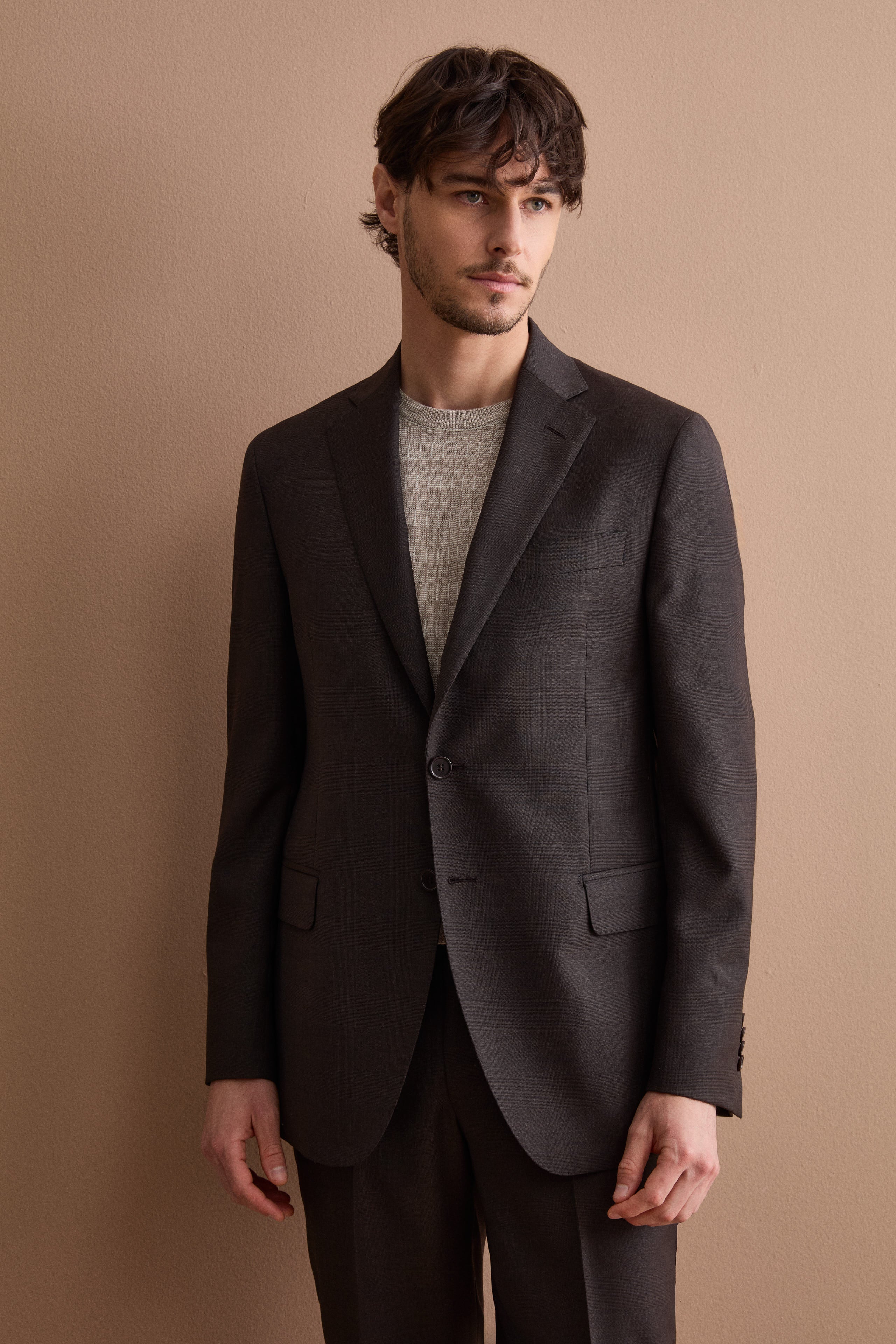Prince of Wales virgin wool regular-fit suit - Brown Wales