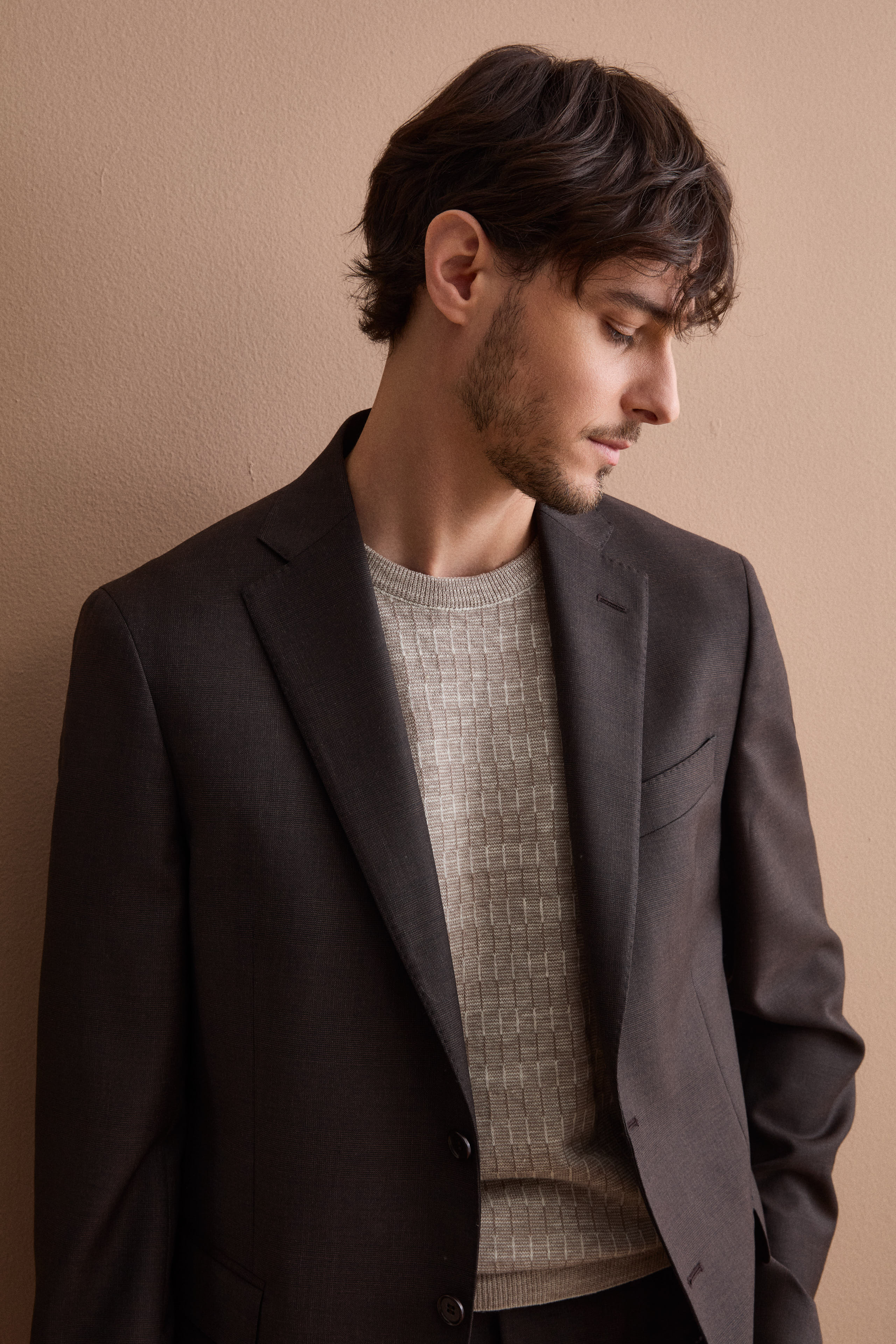 Prince of Wales virgin wool regular-fit suit - Brown Wales