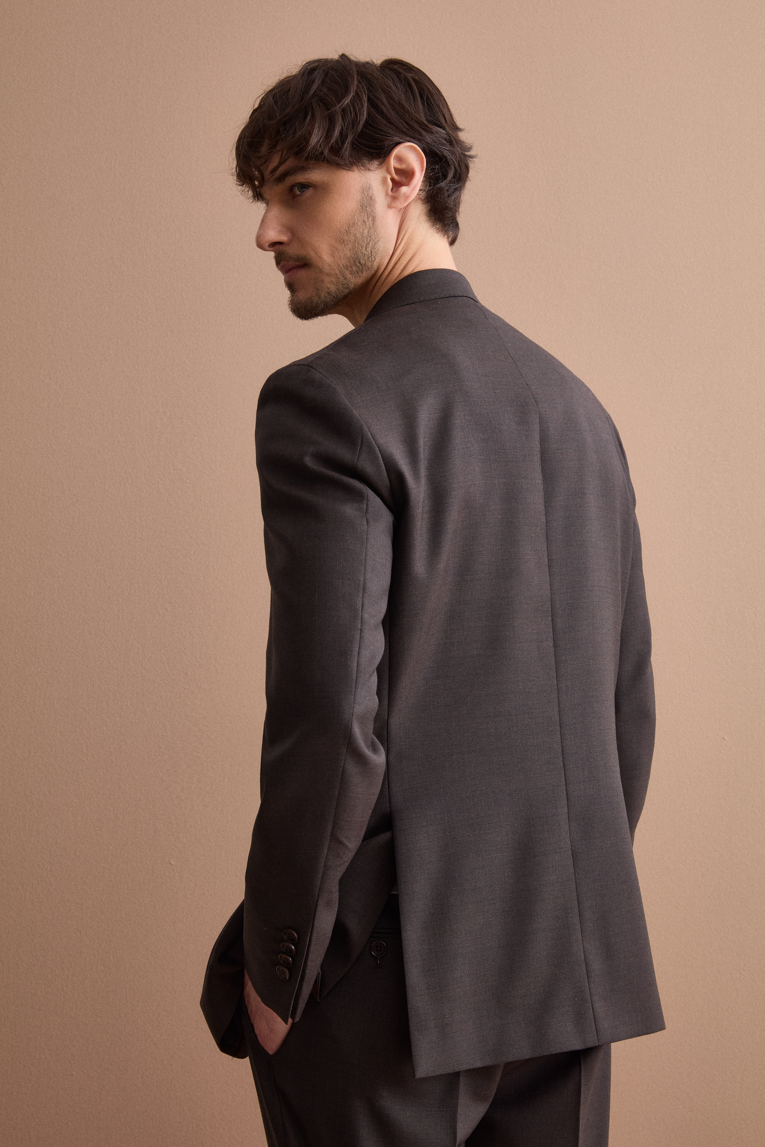 Prince of Wales virgin wool regular-fit suit - Brown Wales