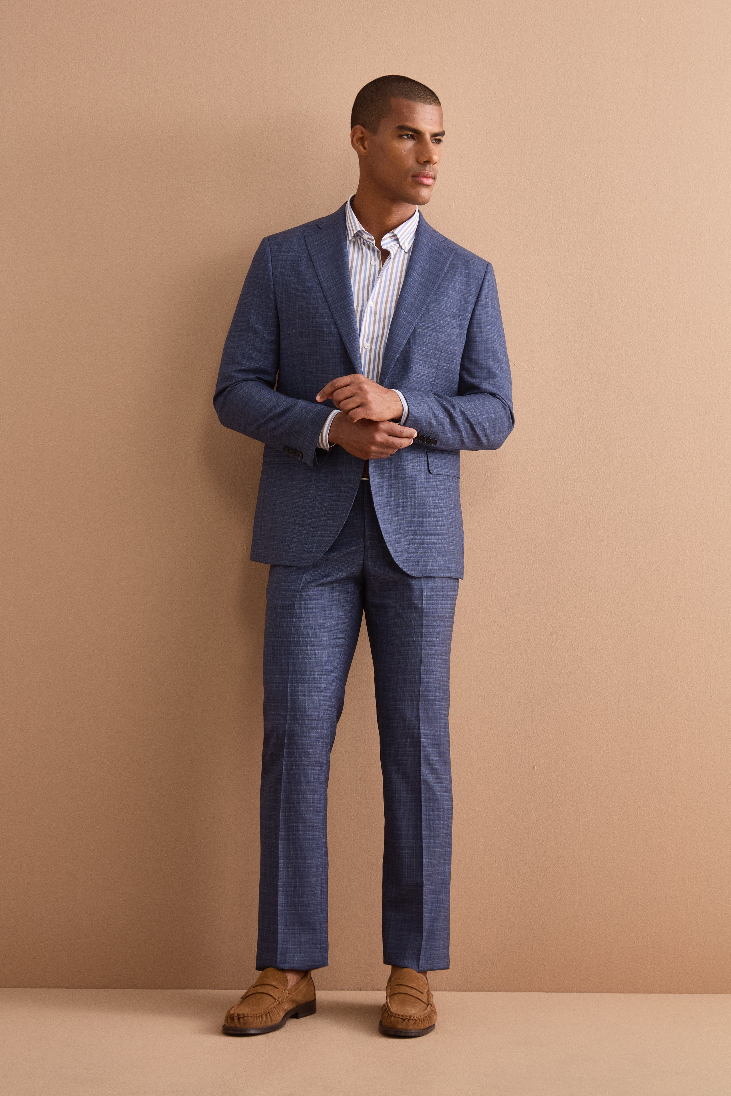 Check Anzug Comfort Fit aus Schurwolle - Blaues Muster