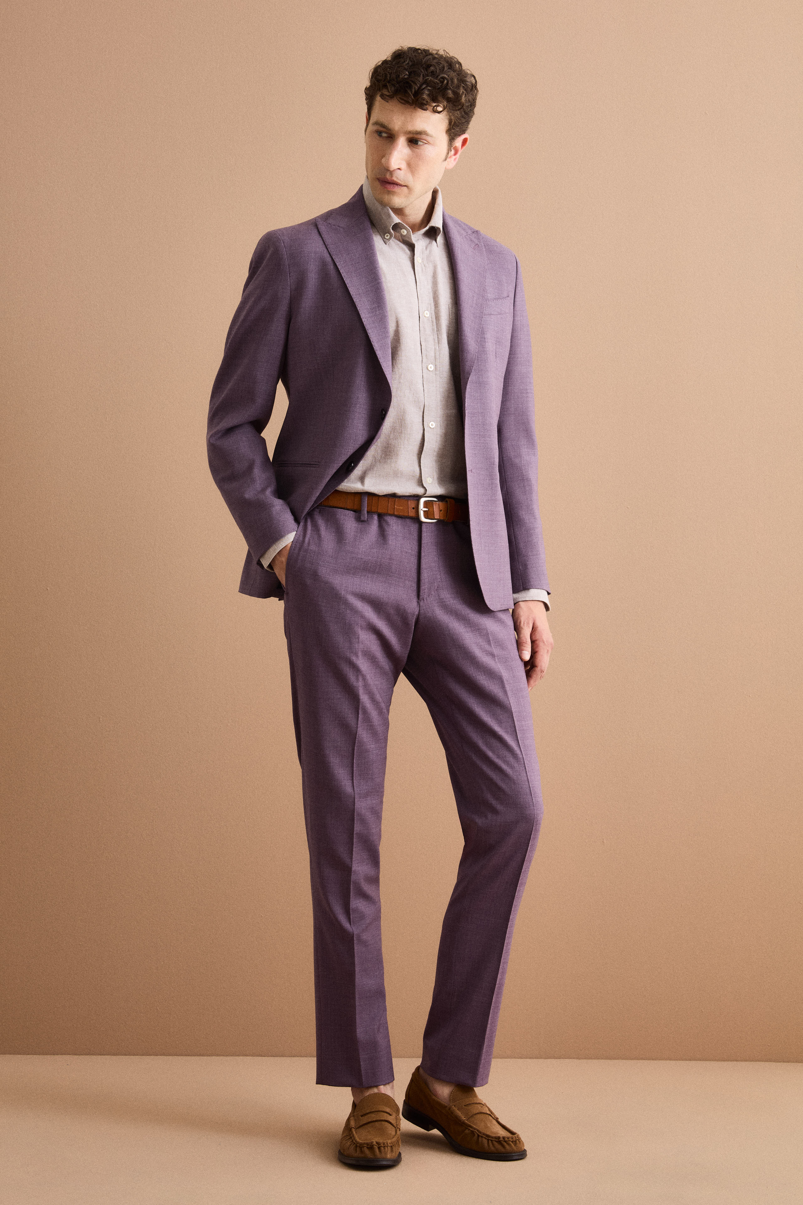 Einreihiger Anzug aus Schurwolle mit Spitzem Revers - Lila