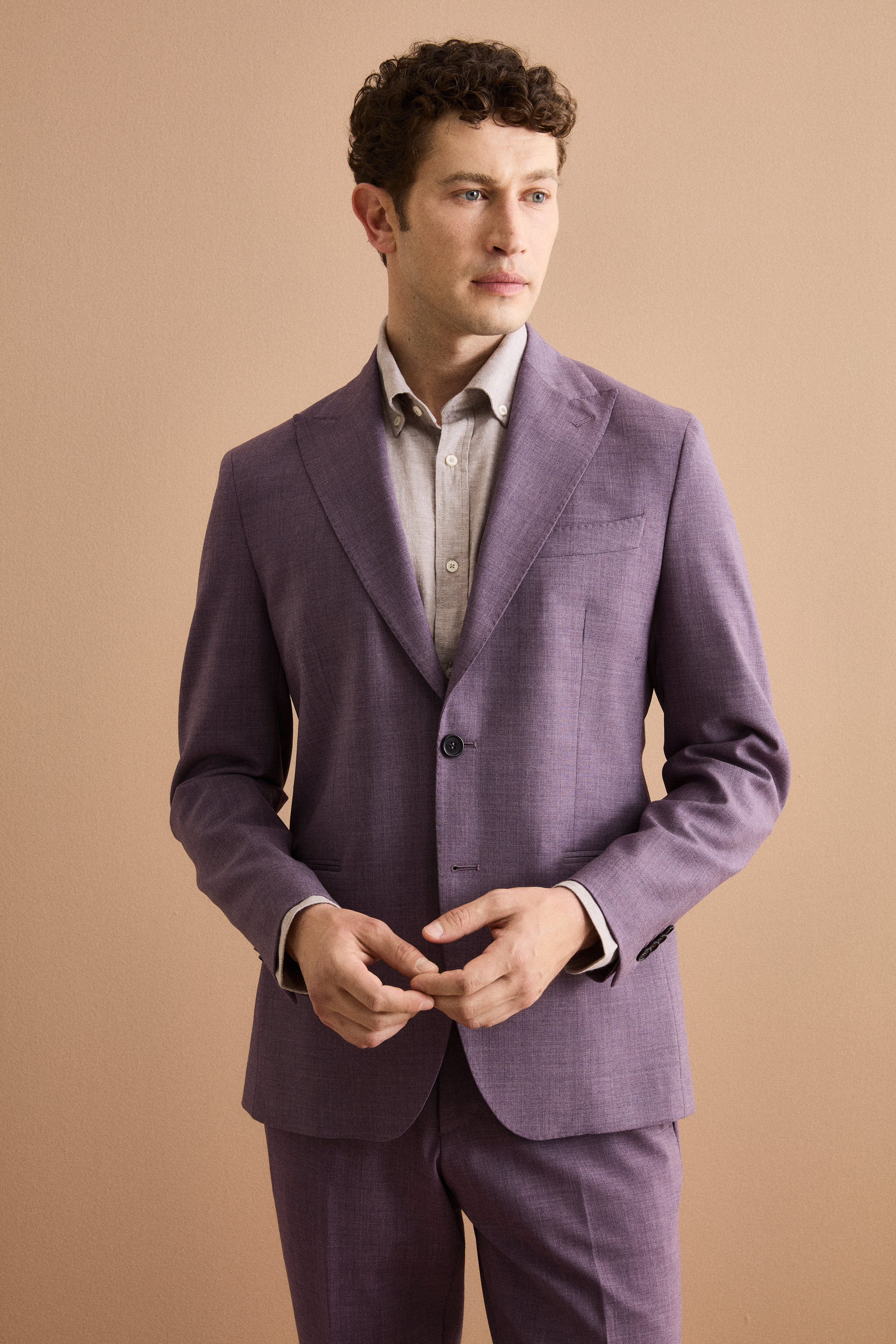 Einreihiger Anzug aus Schurwolle mit Spitzem Revers - Lila