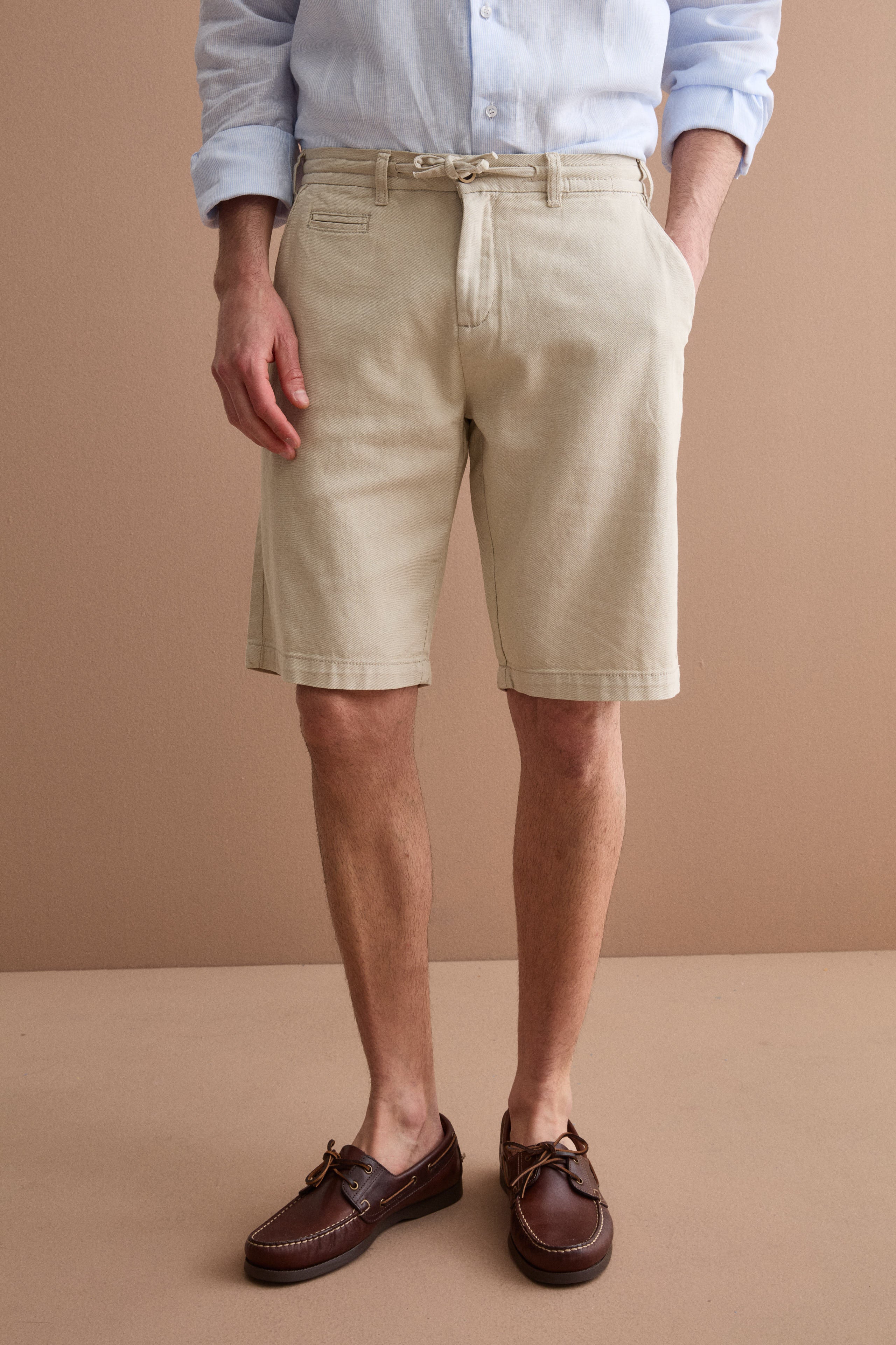 Cotton-blend bermuda shorts with drawstring - Sand brown