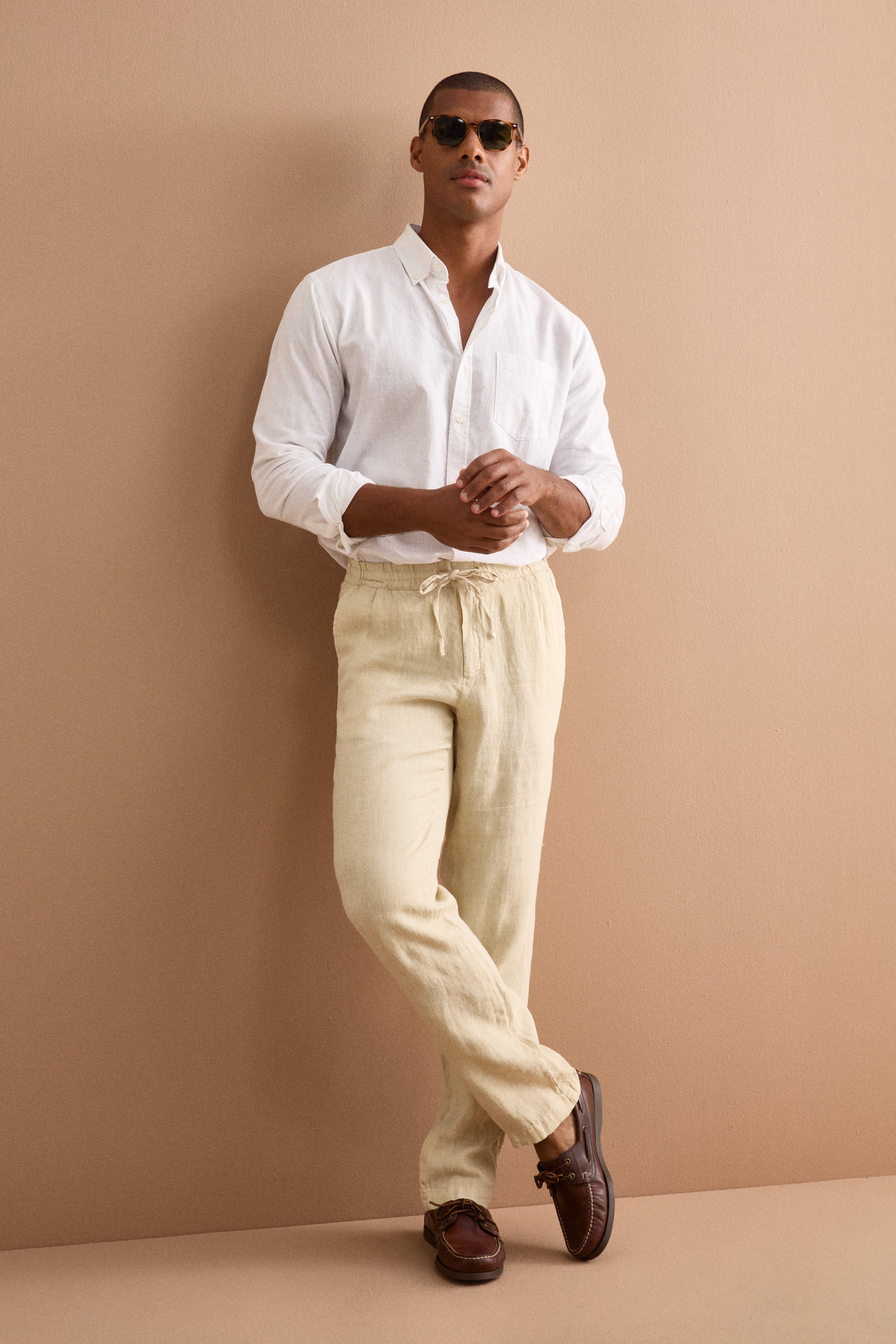 Camicia Button Down in Misto Lino Custom Fit - BIANCO