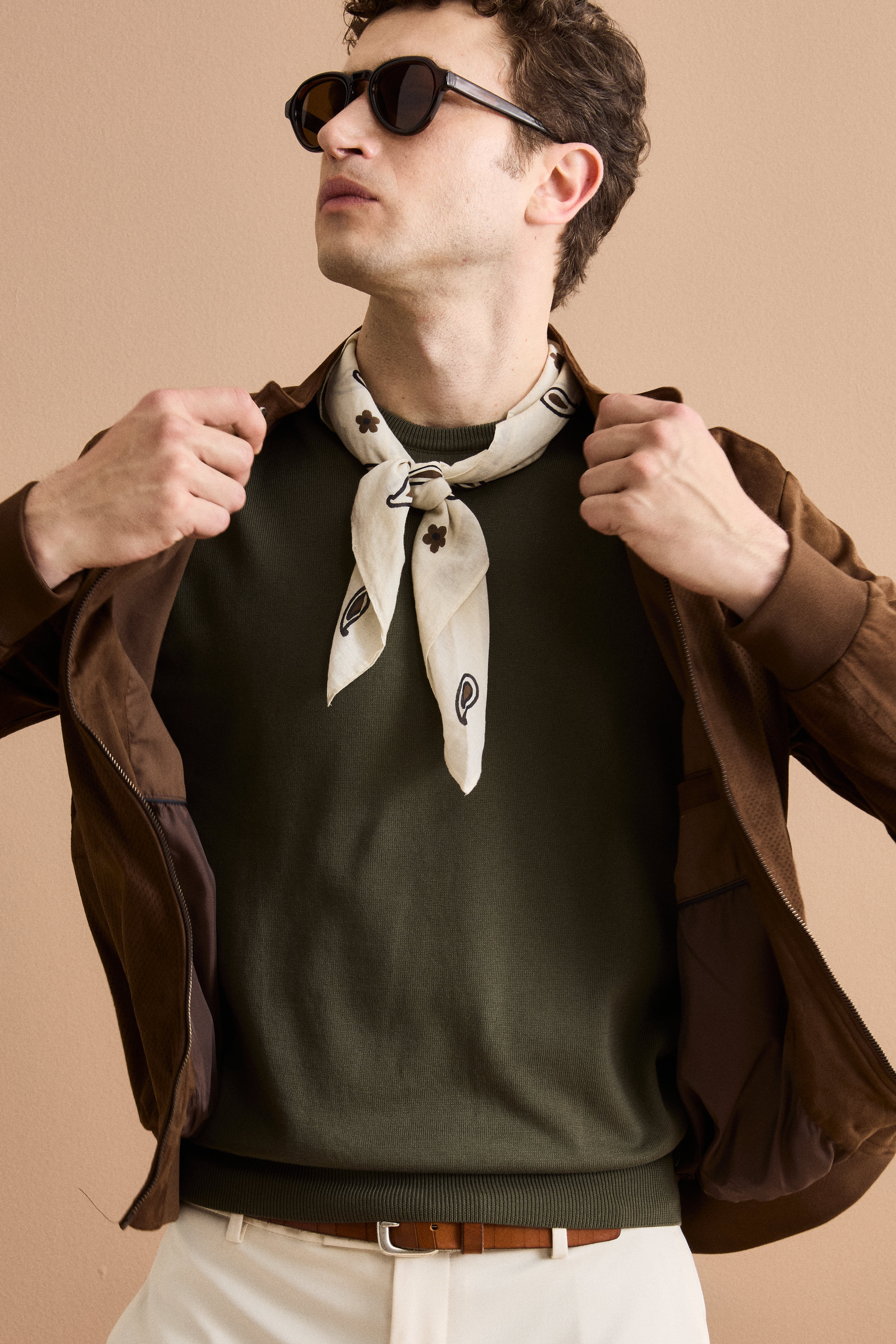 Giubbotto Regular Fit Scamosciato in Alcantara - CIOCCOLATO