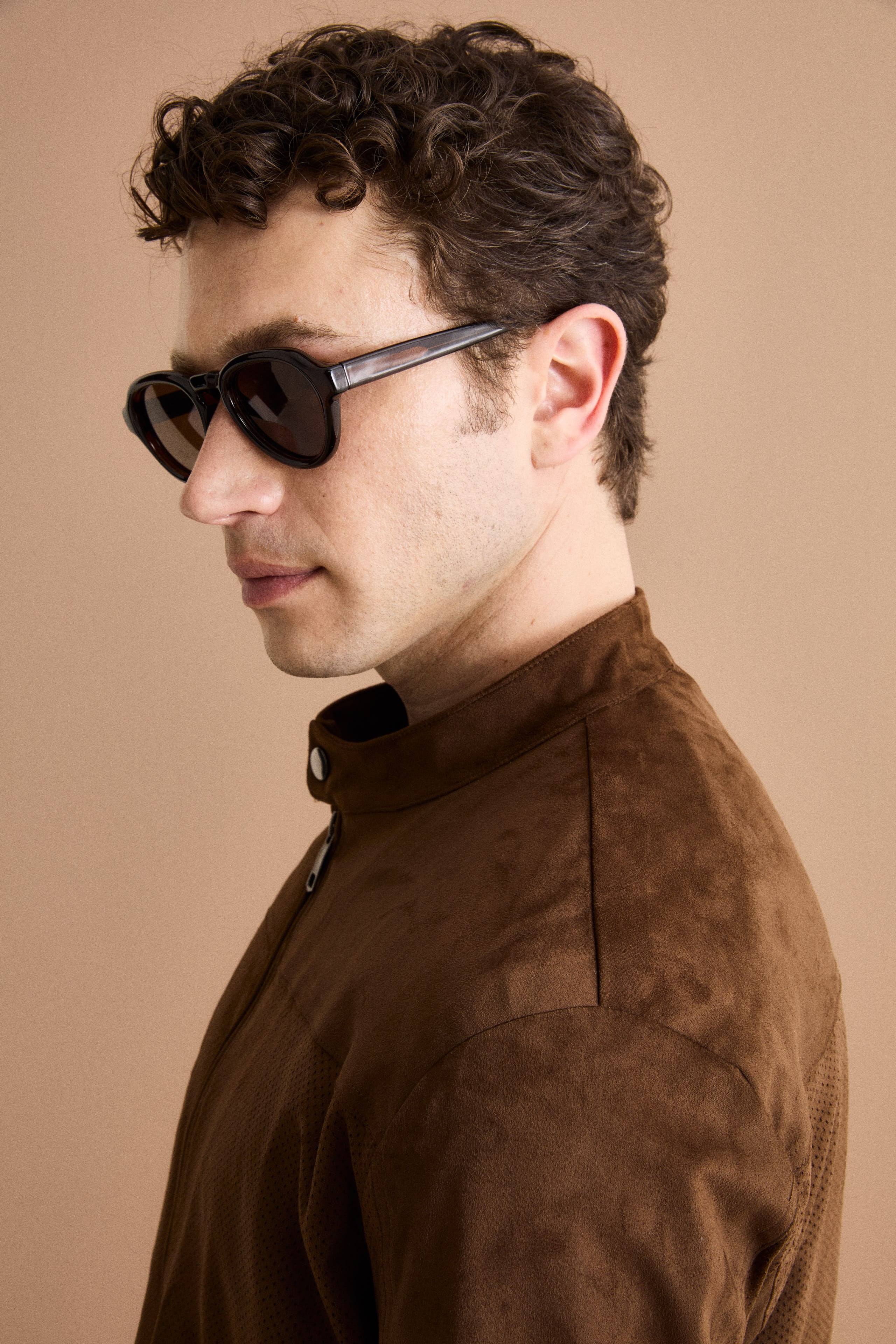 Giubbotto Regular Fit Scamosciato in Alcantara - CIOCCOLATO