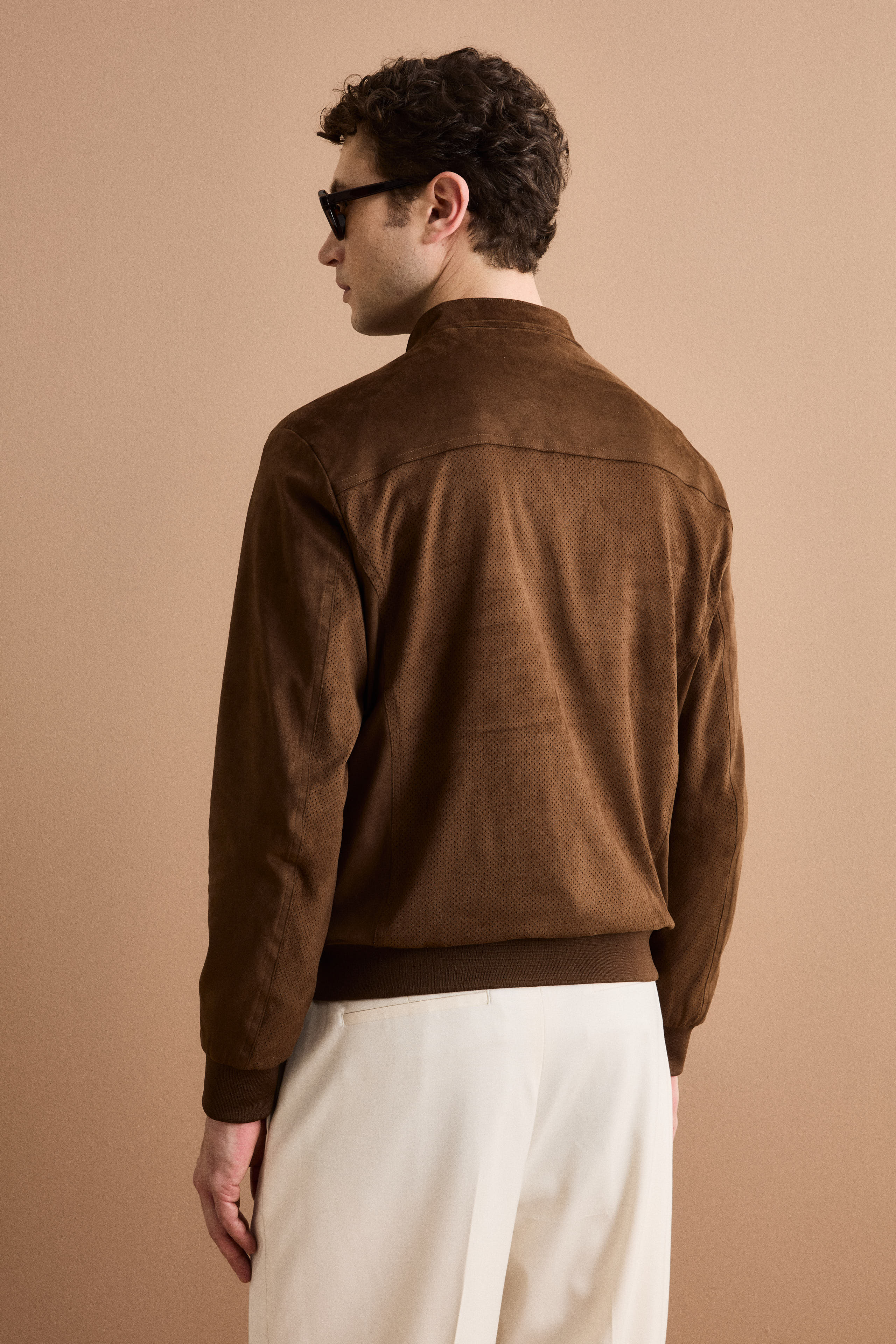 Giubbotto Regular Fit Scamosciato in Alcantara - CIOCCOLATO