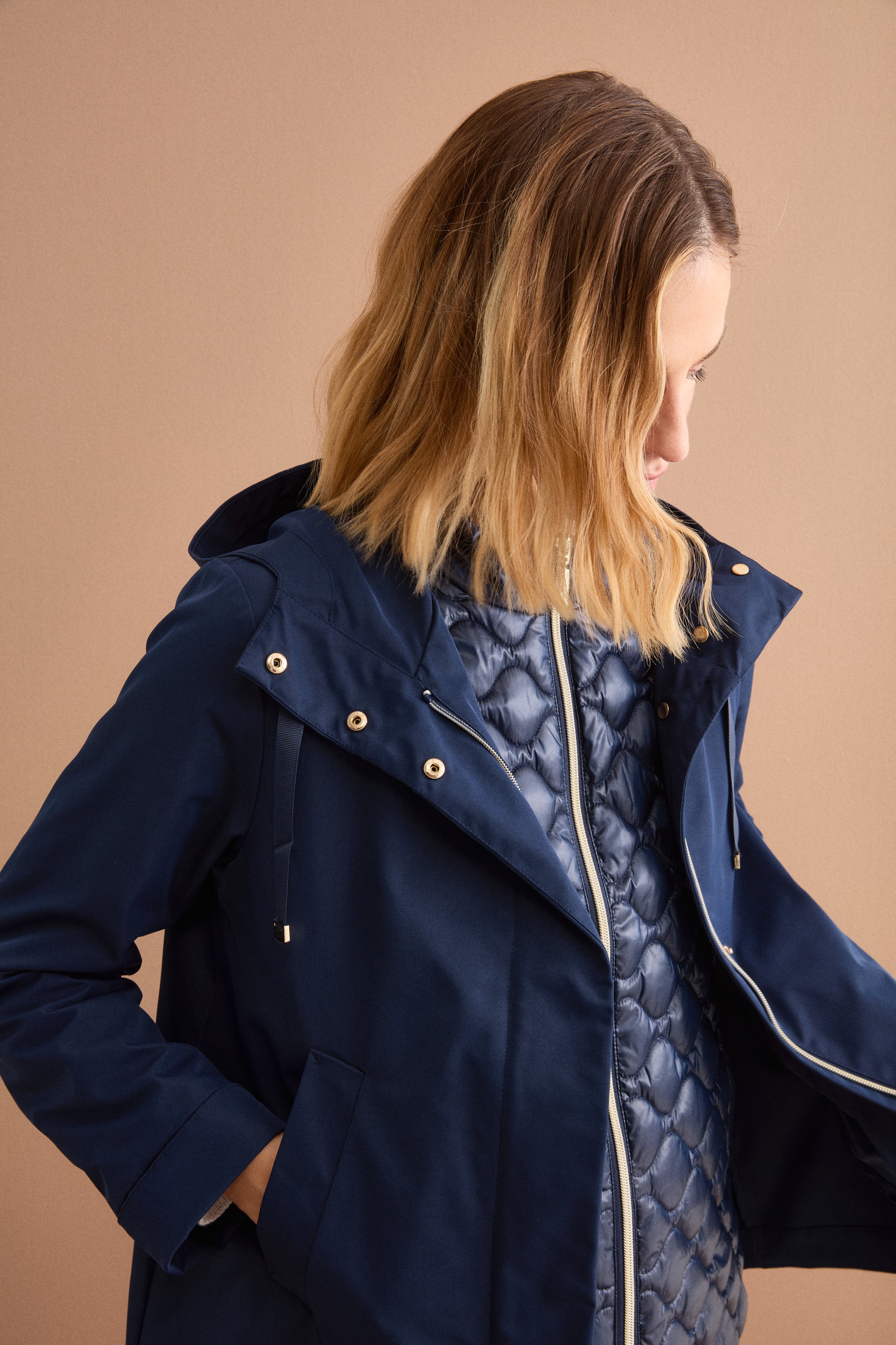 Giubbotto Impermeabile con Cappuccio e Gilet Removibile - BLU