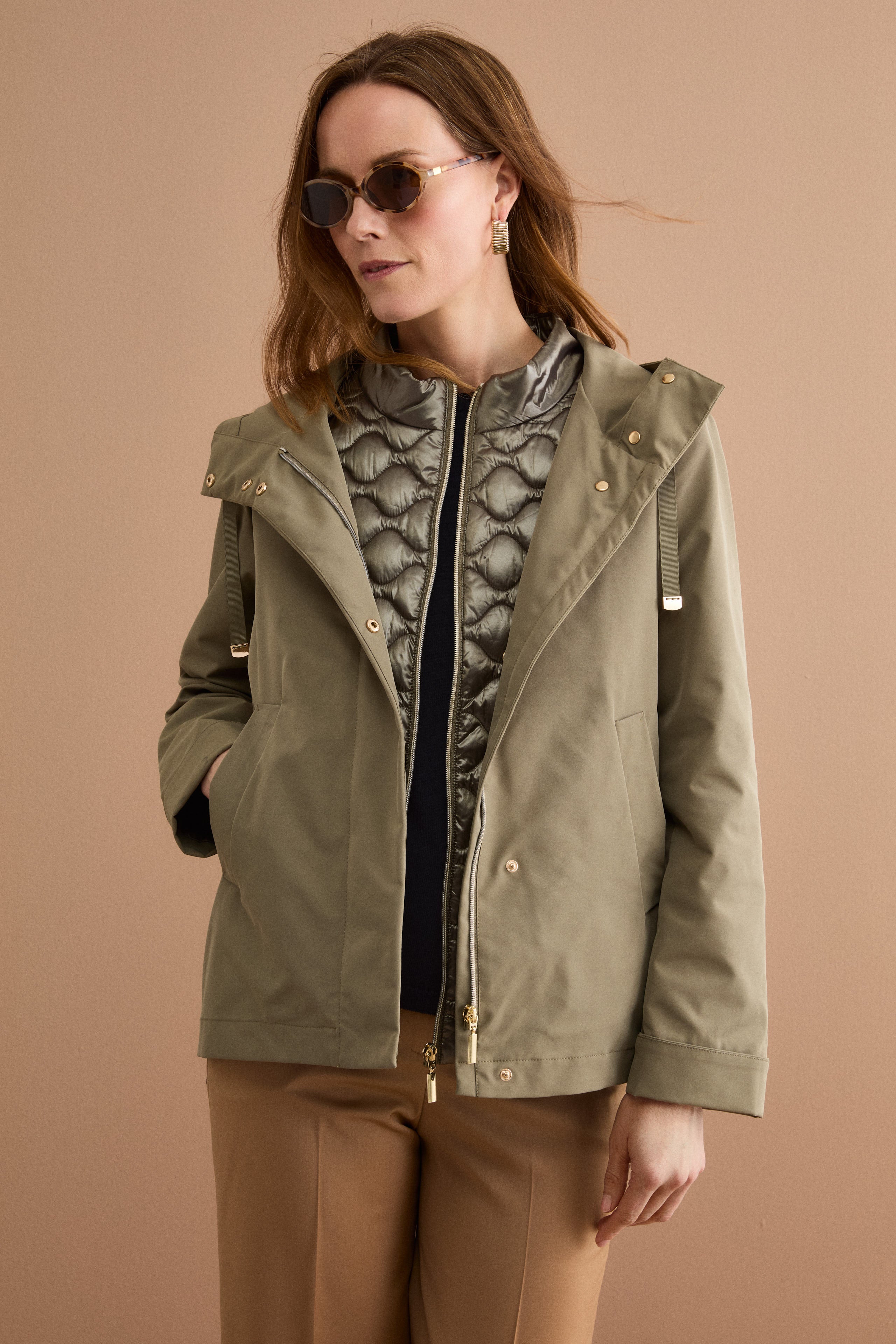 Giubbotto Impermeabile con Cappuccio e Gilet Removibile - VERDE MILITARE