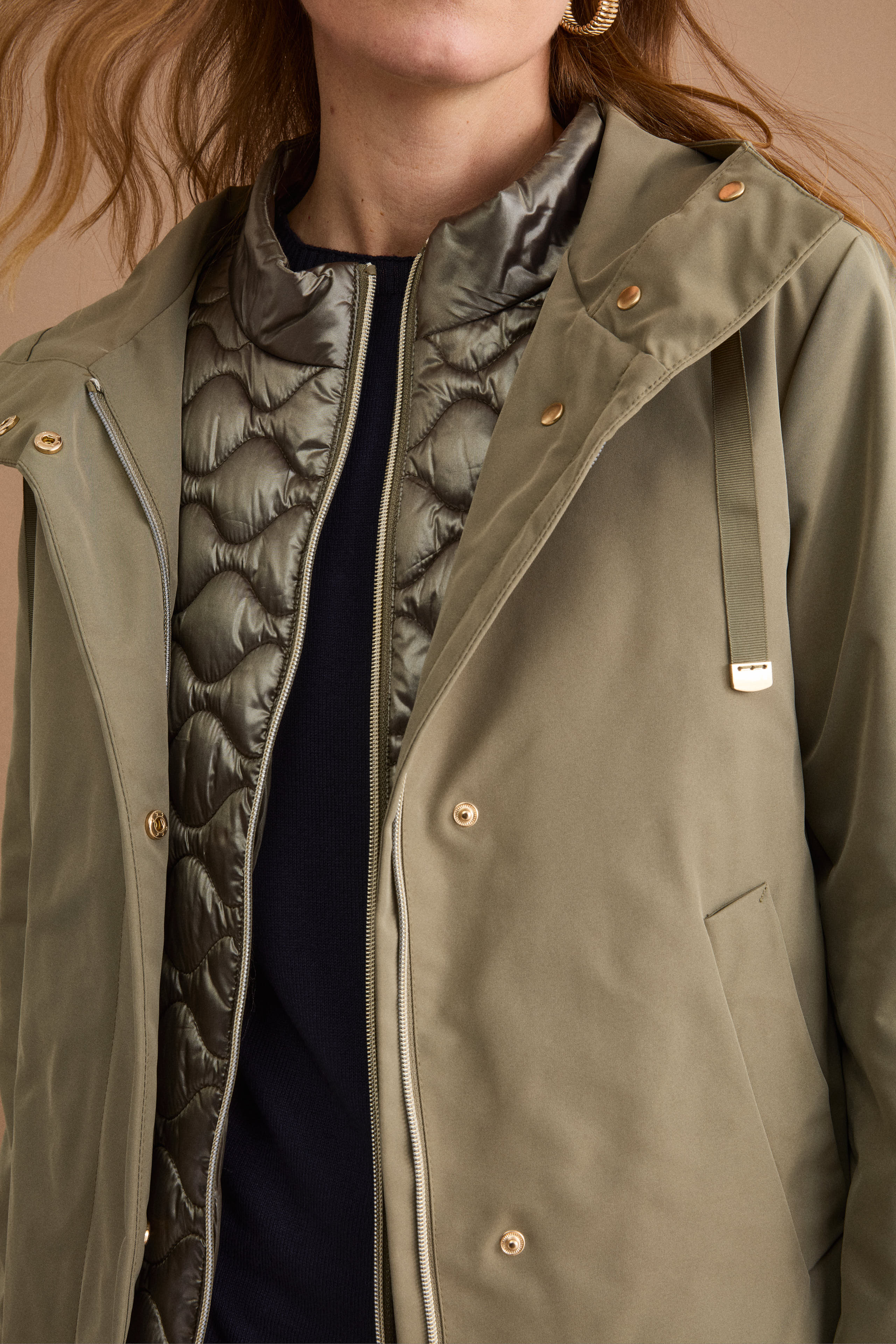 Wasserabweisende Jacke mit Kapuze und herausnehmbarer Weste - Militärgrün
