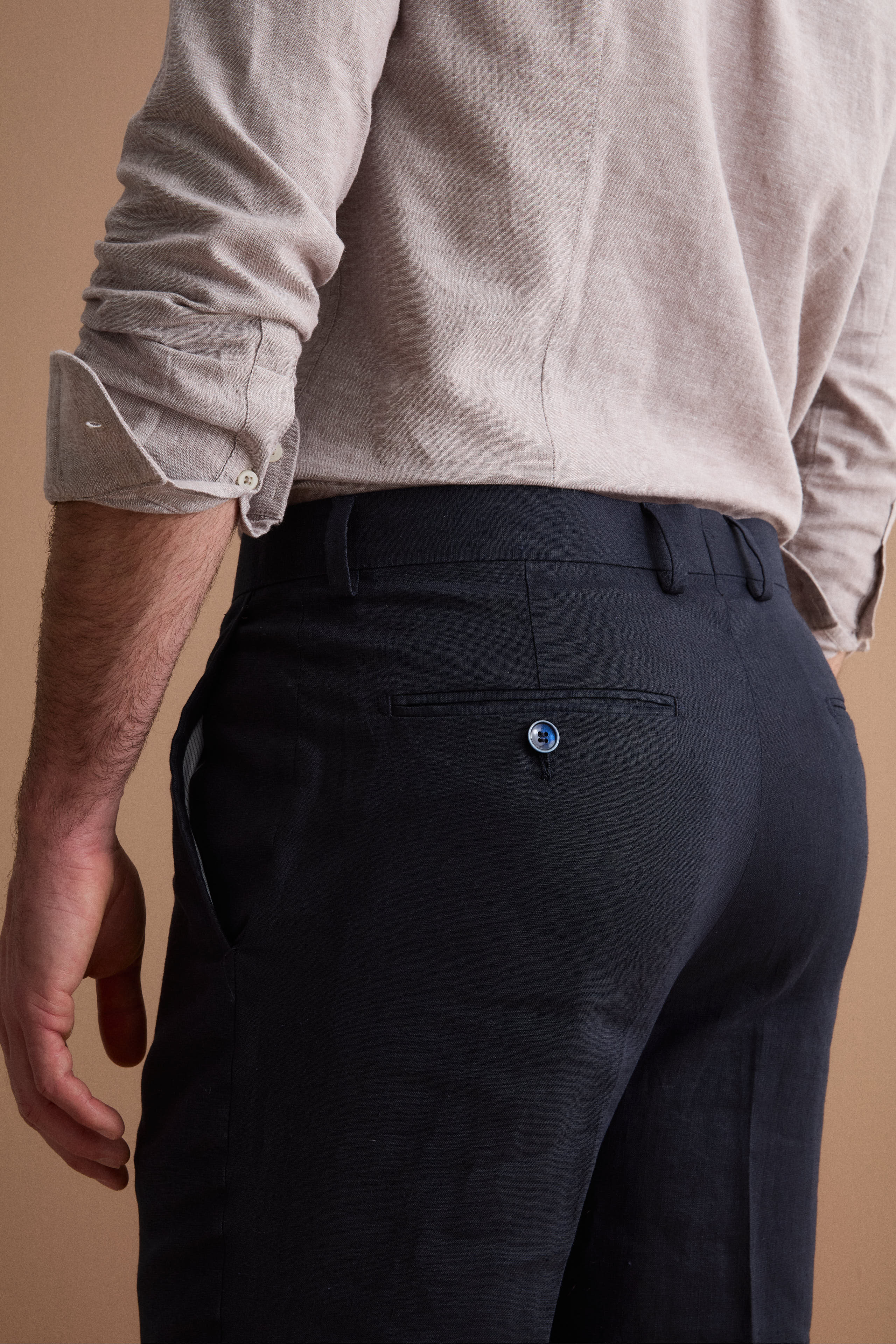 Costume Regular Fit à Boutonnage Simple en Lin - Bleu marine