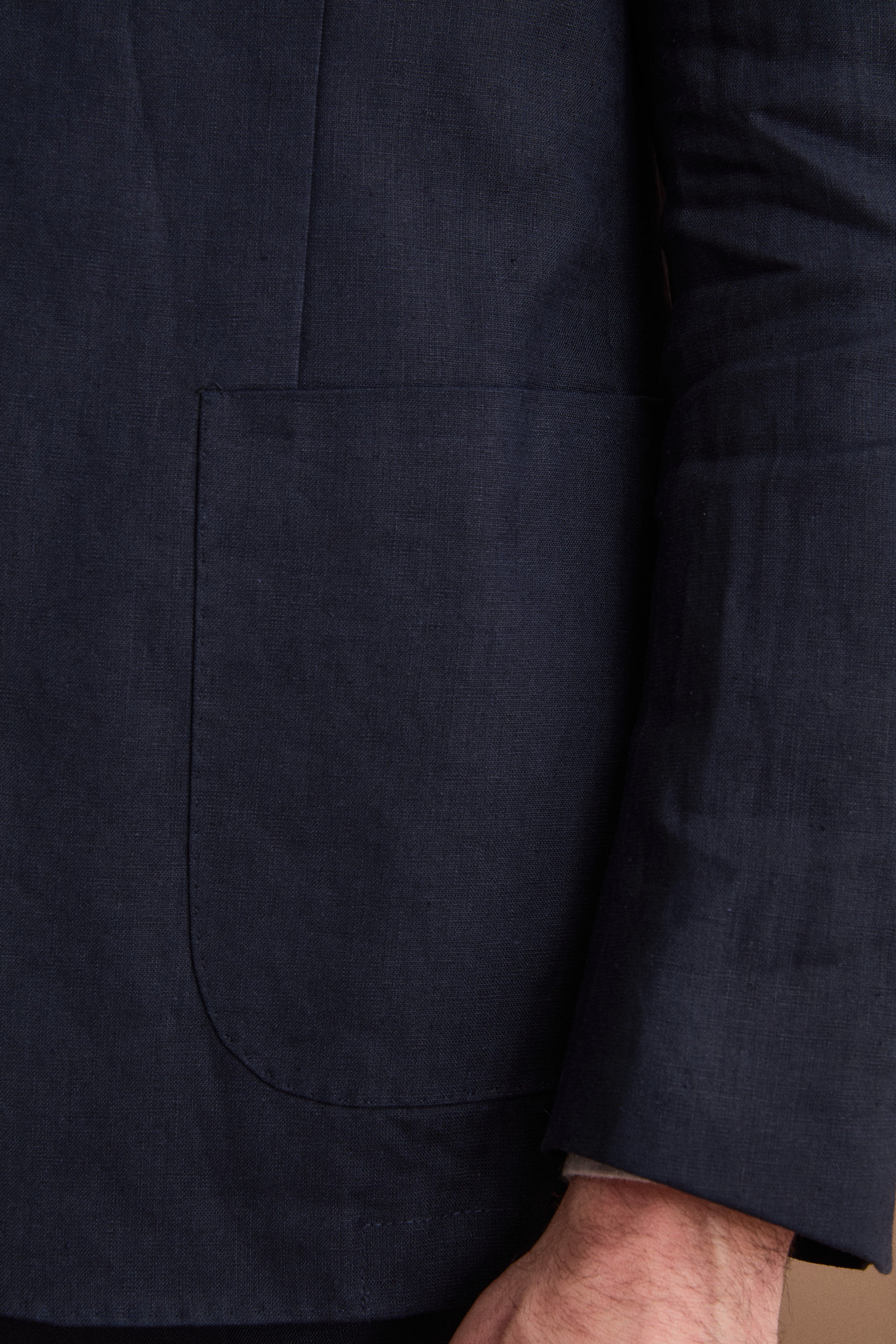 Costume Regular Fit à Boutonnage Simple en Lin - Bleu marine