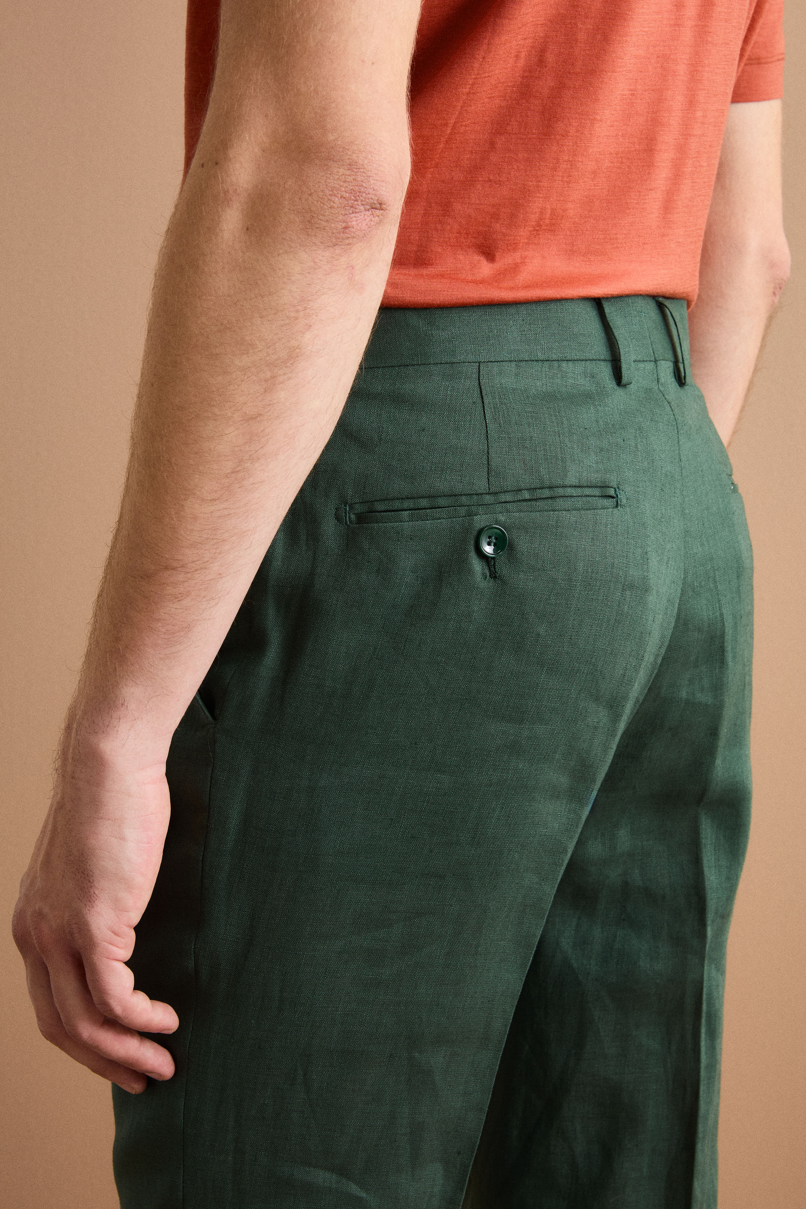 Regular Fit Einreihiger Leinenanzug - GRÜN