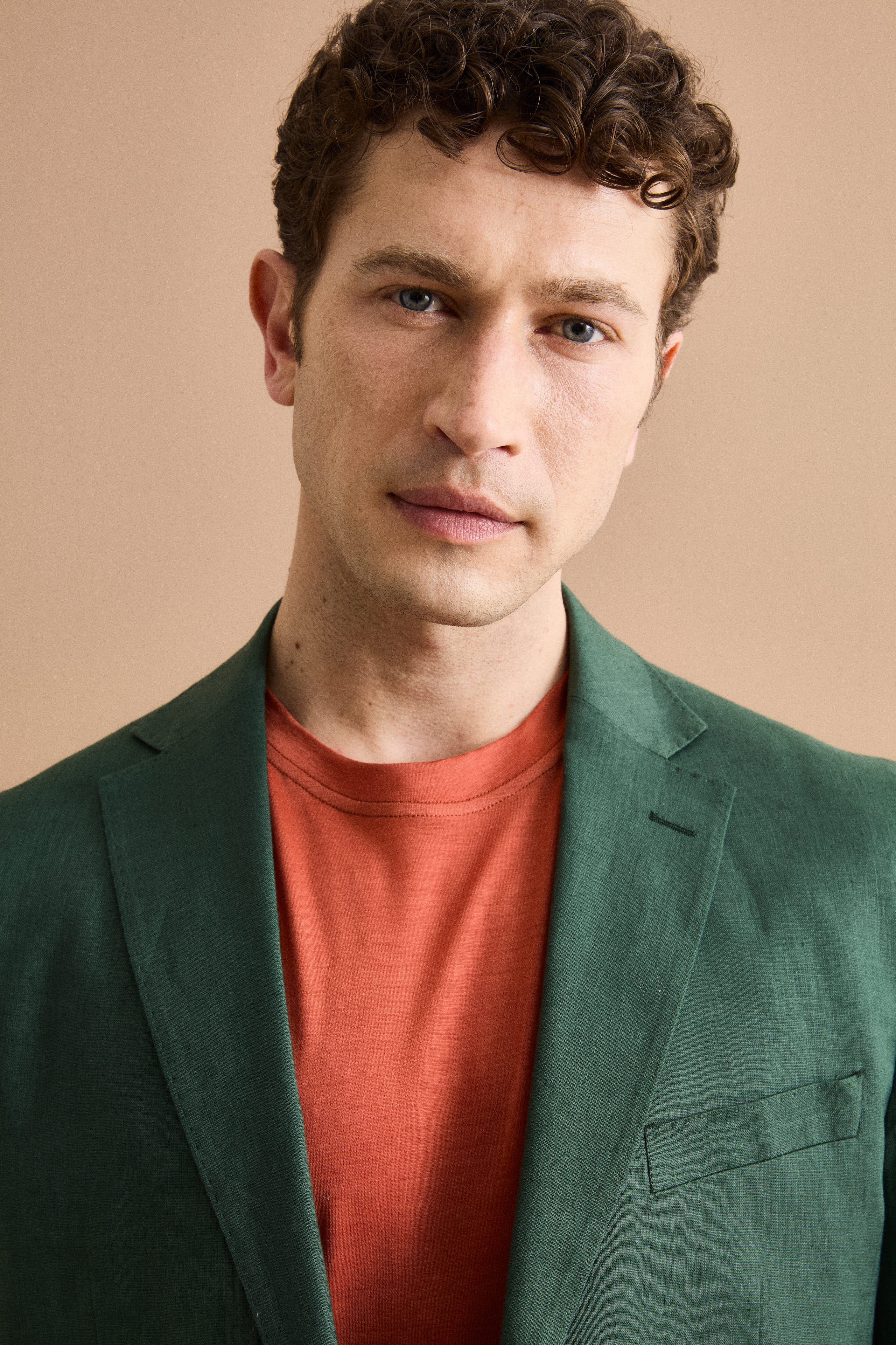 Regular Fit Einreihiger Leinenanzug - GRÜN