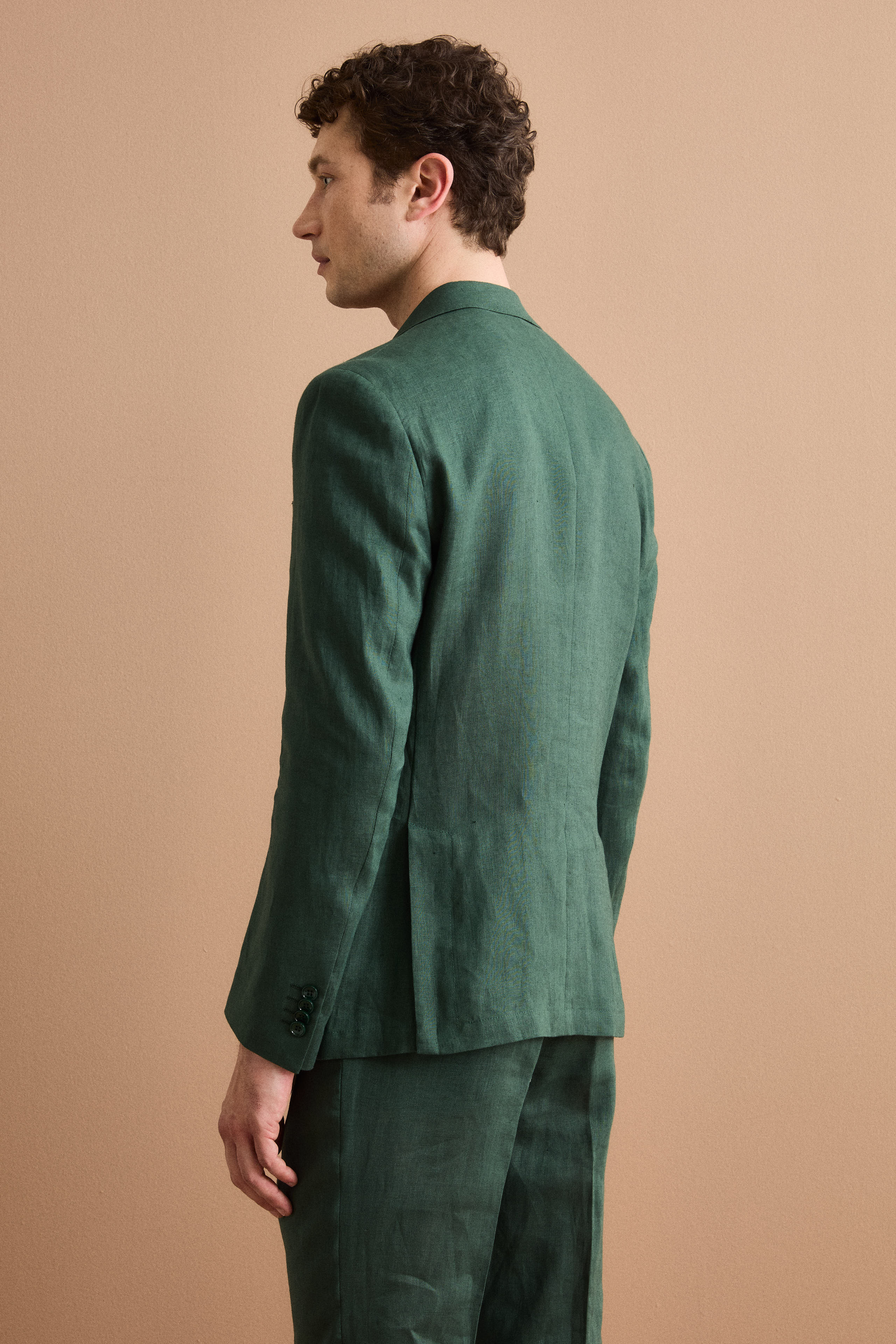 Regular Fit Einreihiger Leinenanzug - GRÜN