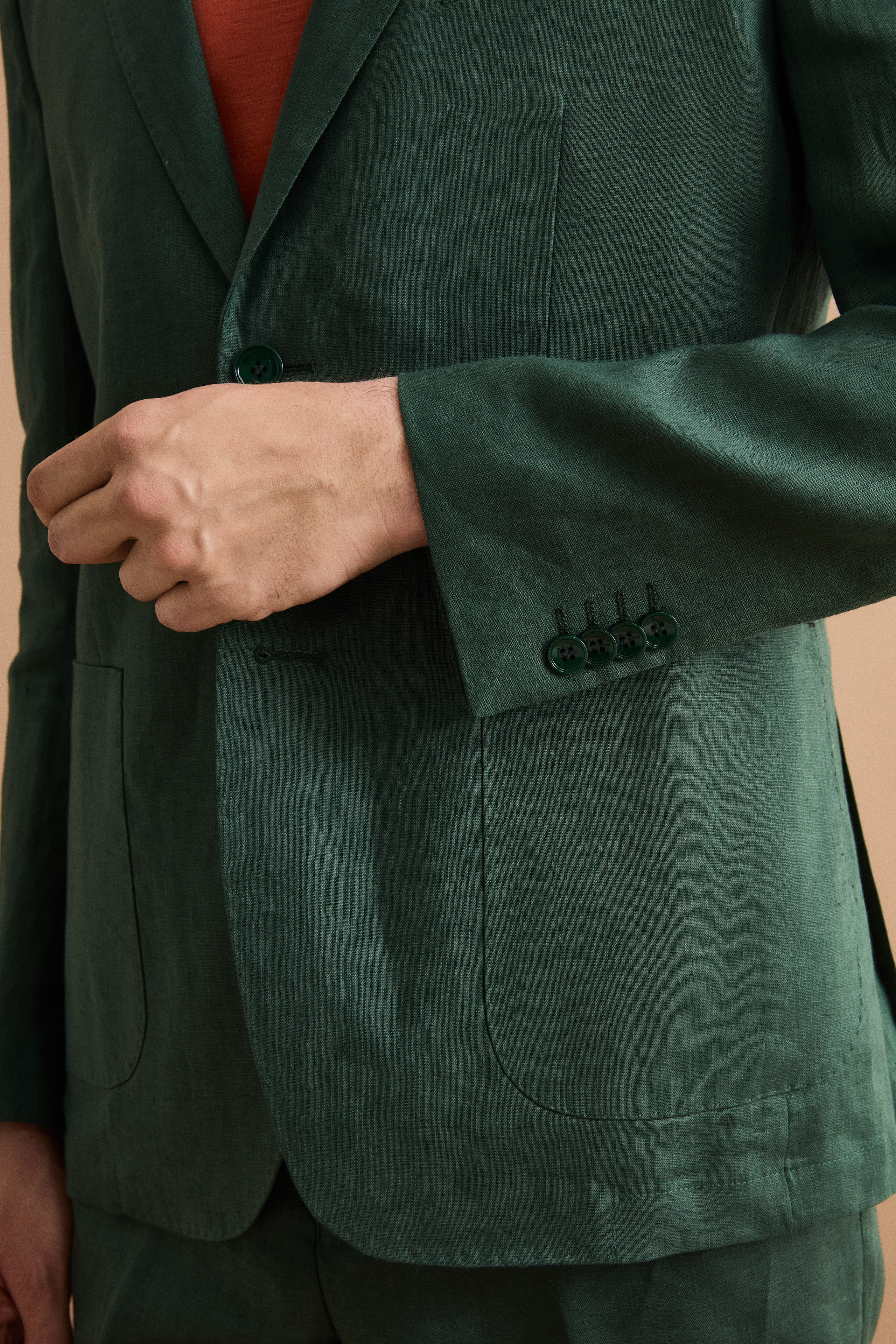 Regular Fit Einreihiger Leinenanzug - GRÜN