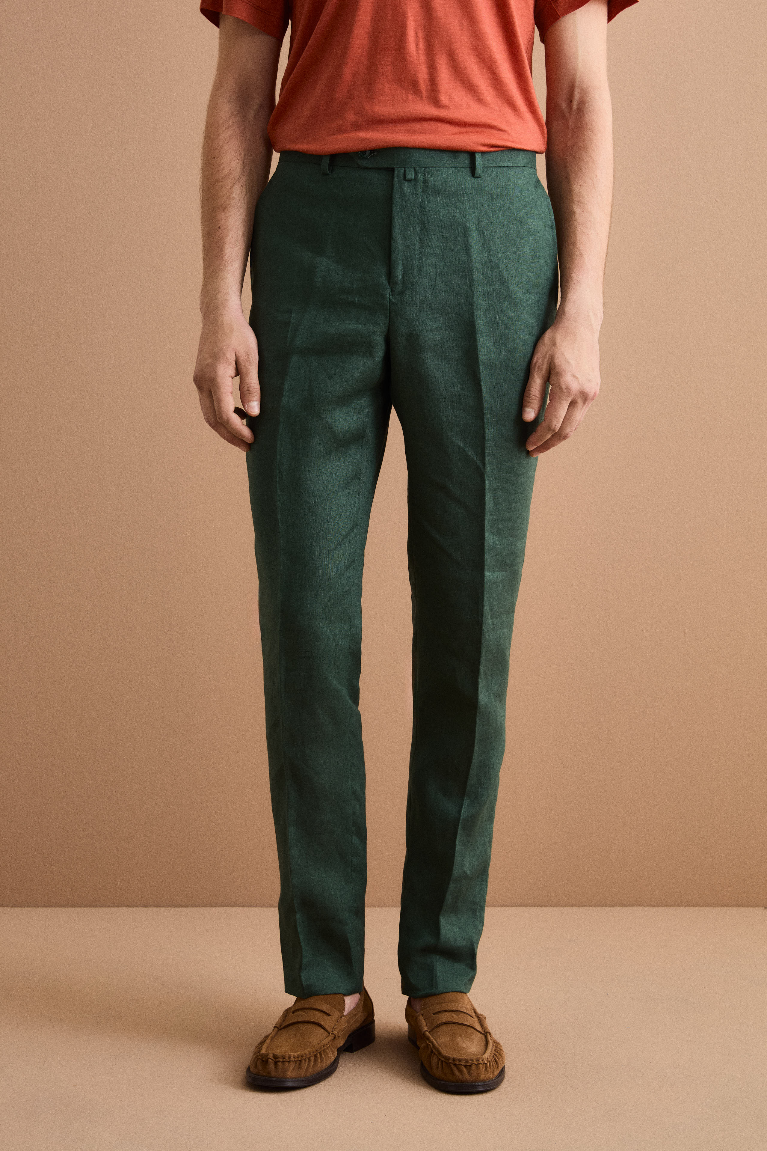 Regular Fit Einreihiger Leinenanzug - GRÜN