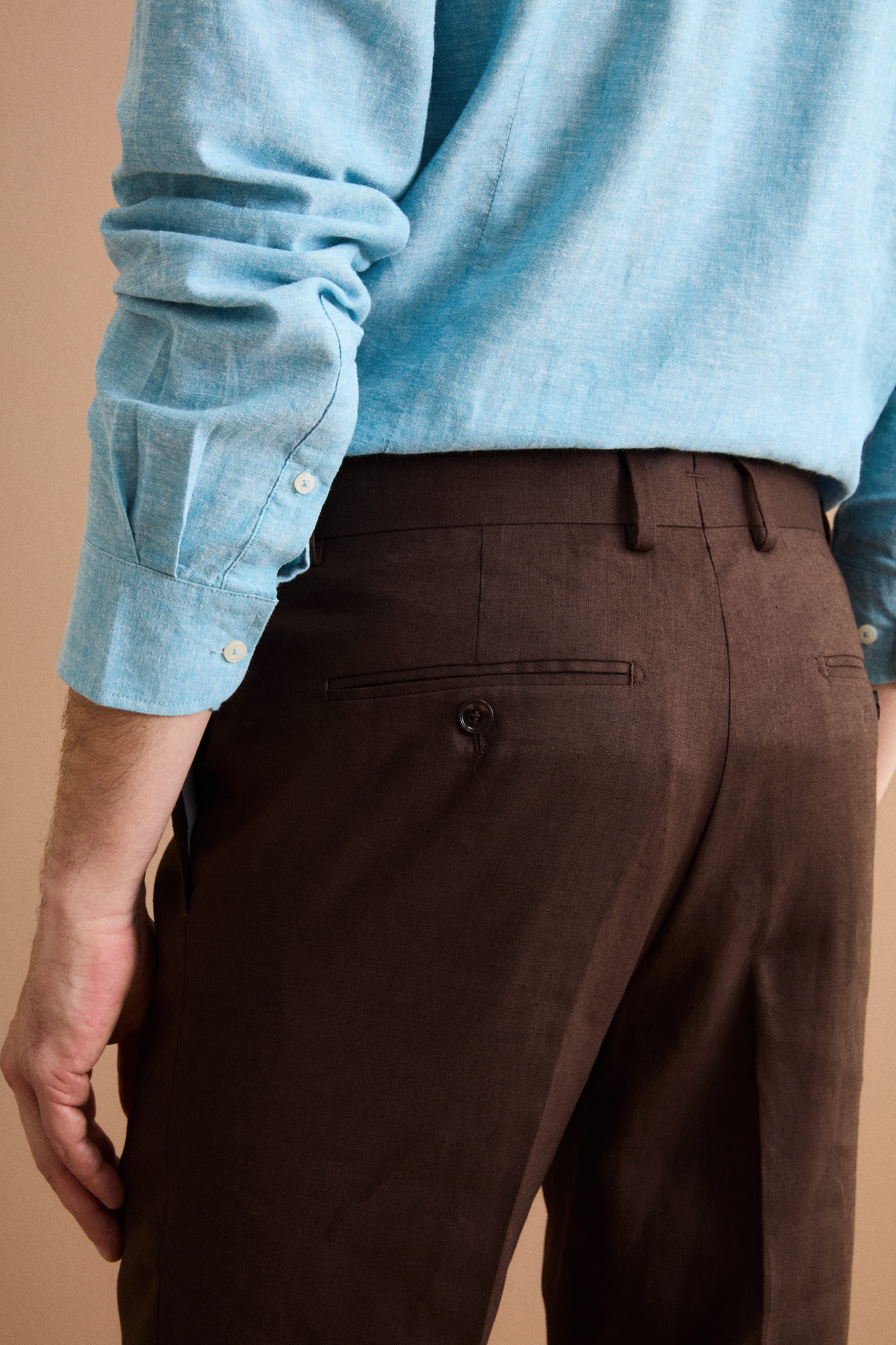 Regular Fit Einreihiger Leinenanzug - Dunkelbraun