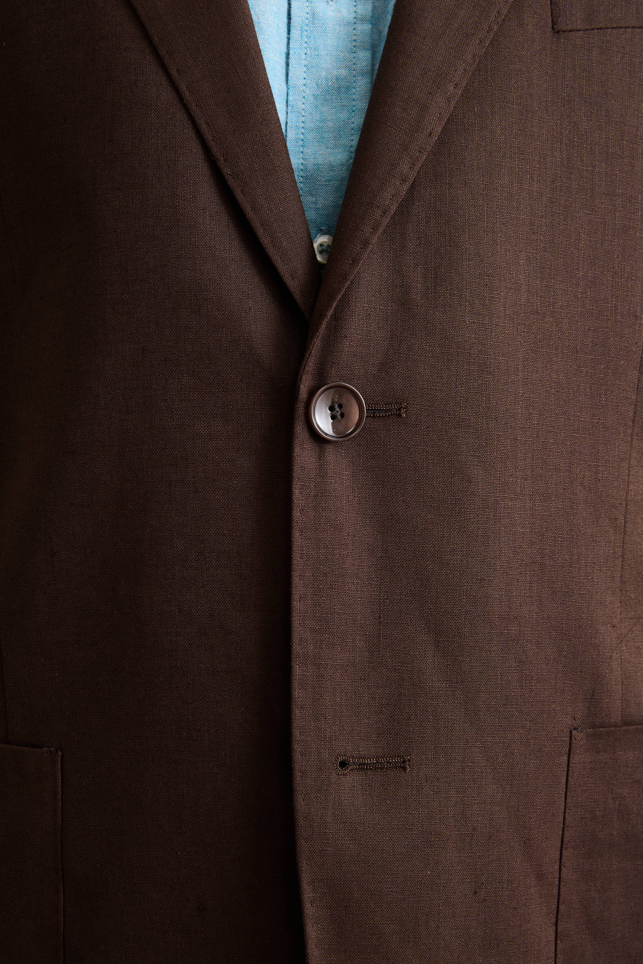 Regular Fit Einreihiger Leinenanzug - Dunkelbraun
