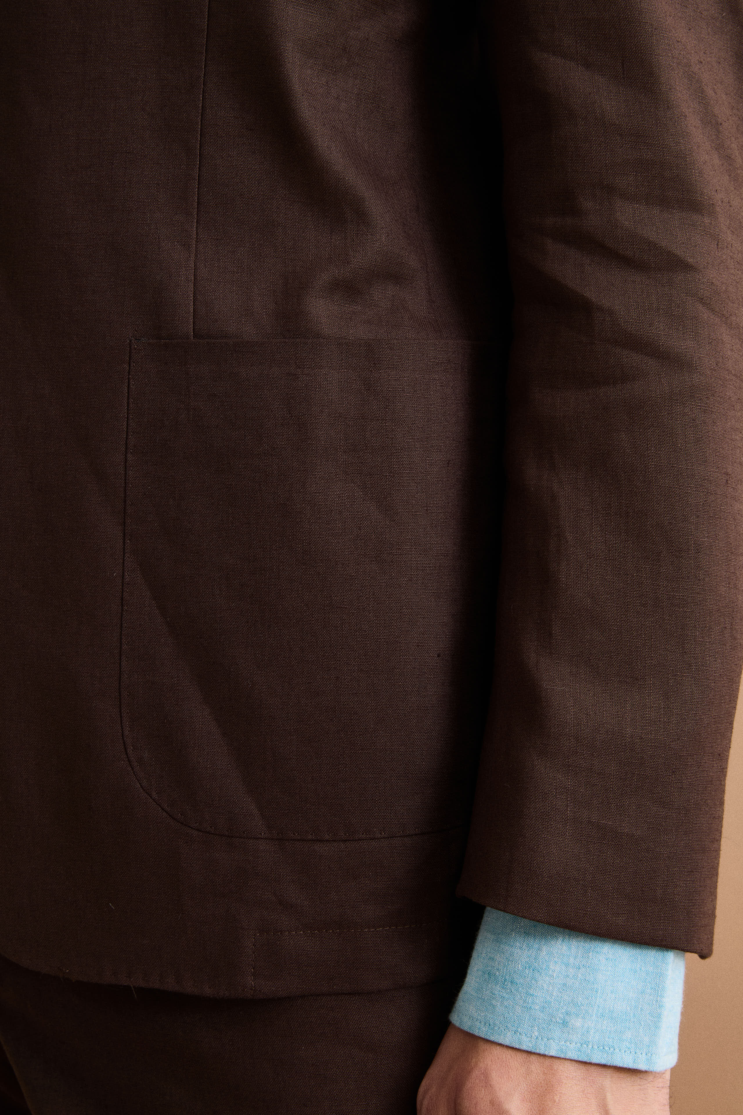 Regular Fit Einreihiger Leinenanzug - Dunkelbraun