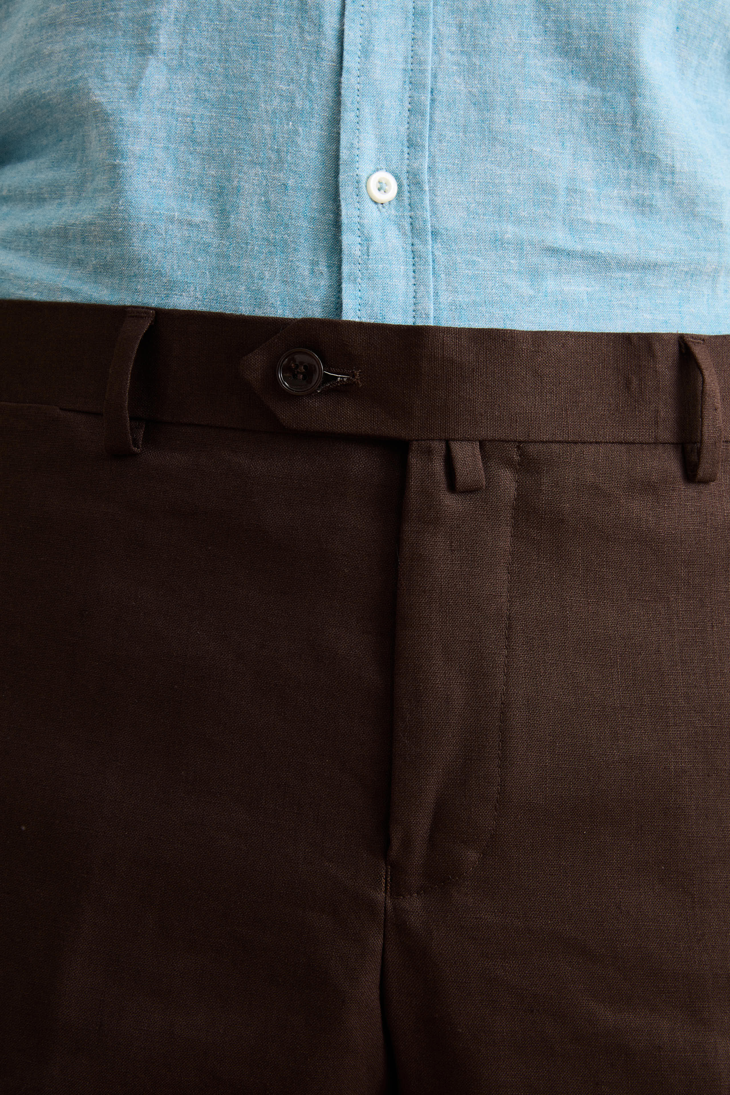 Regular Fit Einreihiger Leinenanzug - Dunkelbraun