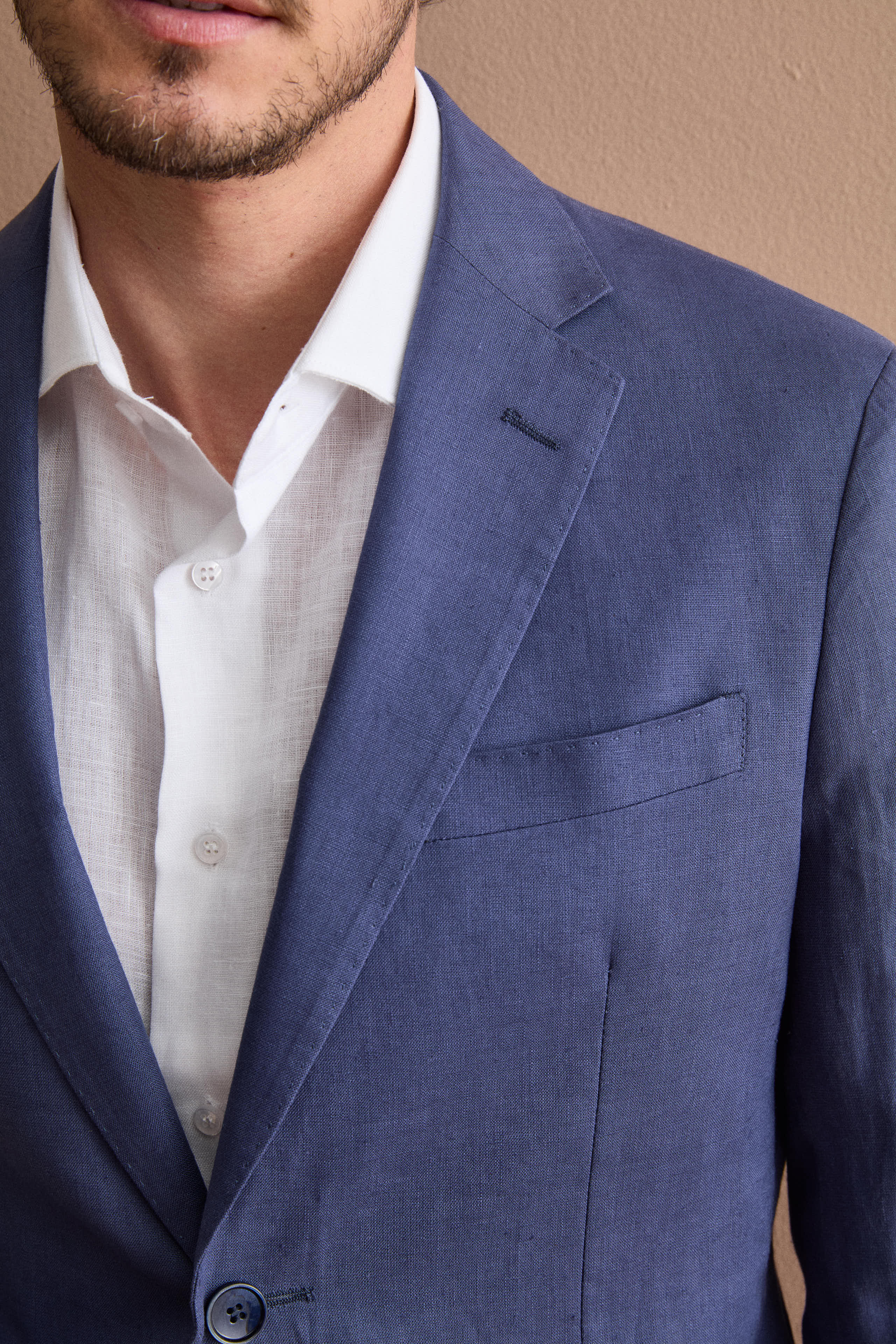 Slim Fit Halbgefütterter Leinenanzug - BLAU