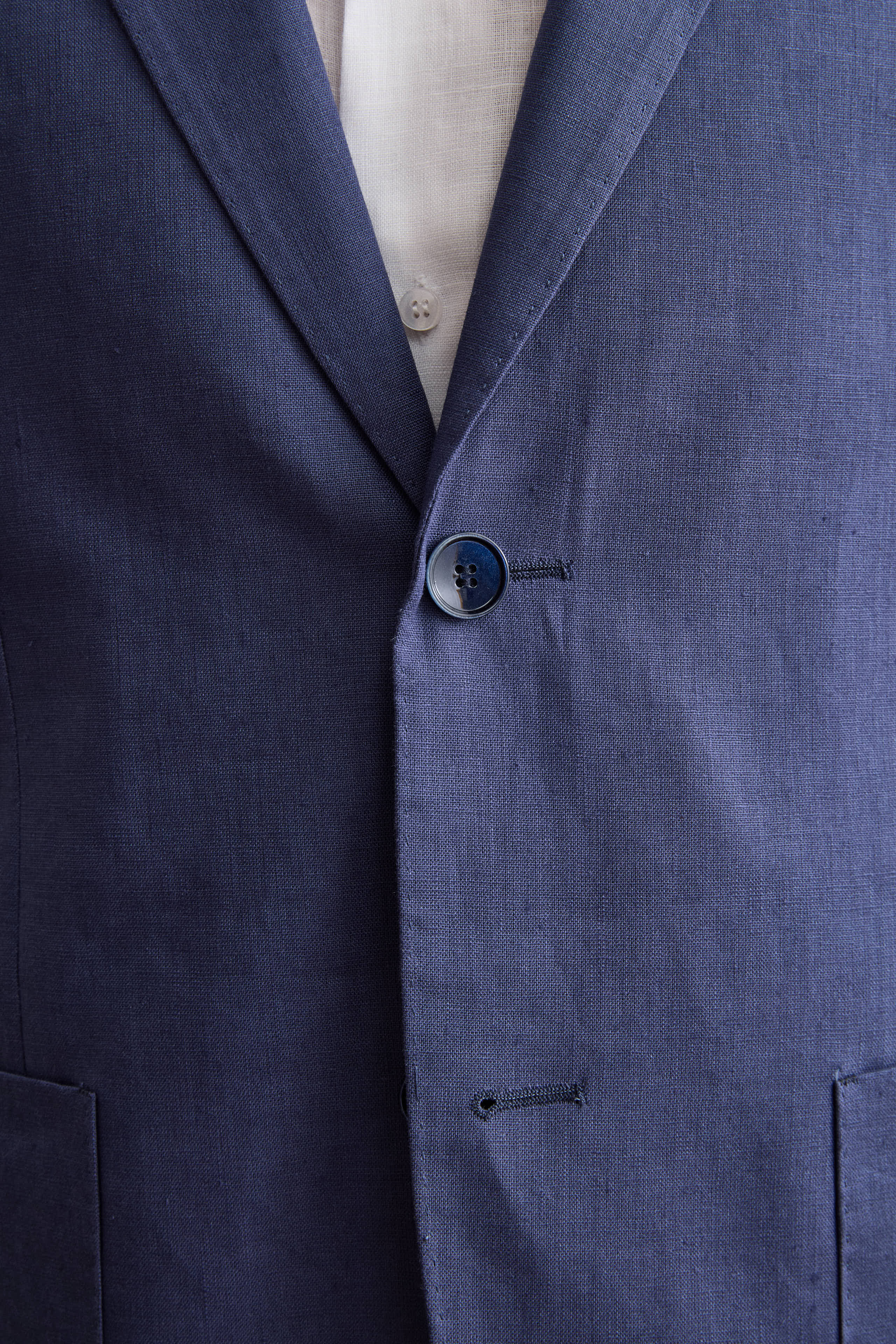Slim Fit Halbgefütterter Leinenanzug - BLAU