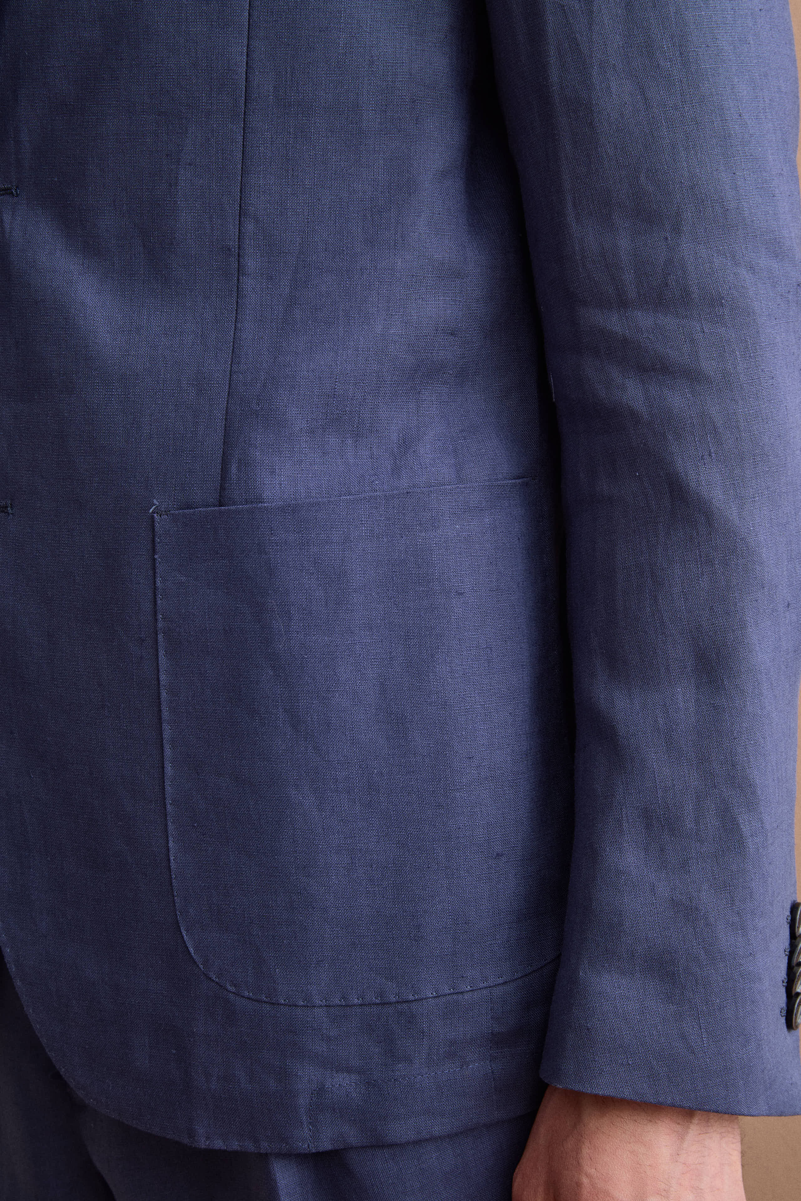 Slim Fit Halbgefütterter Leinenanzug - BLAU