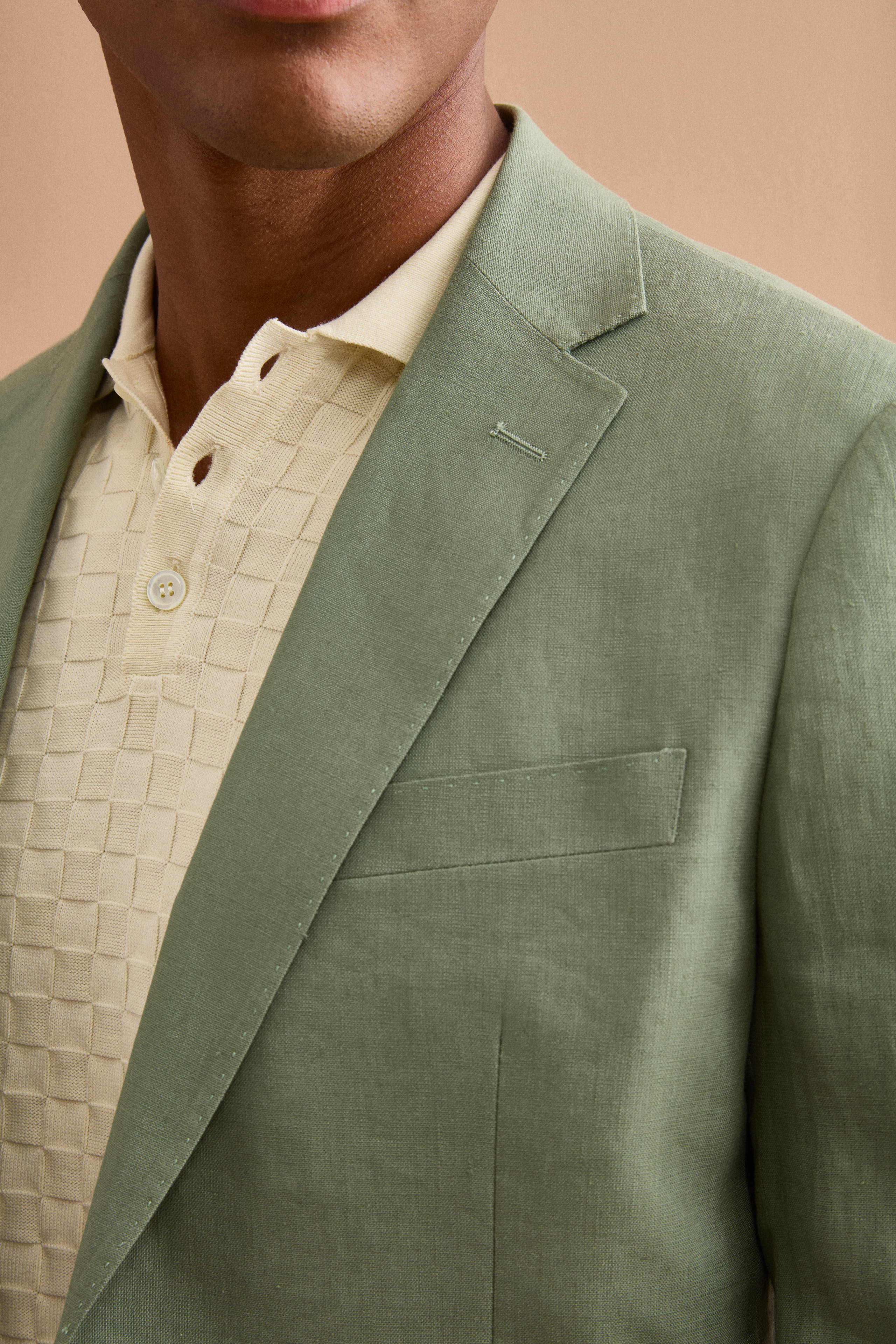 Slim Fit Half-Lined Linen Suit - Sage green