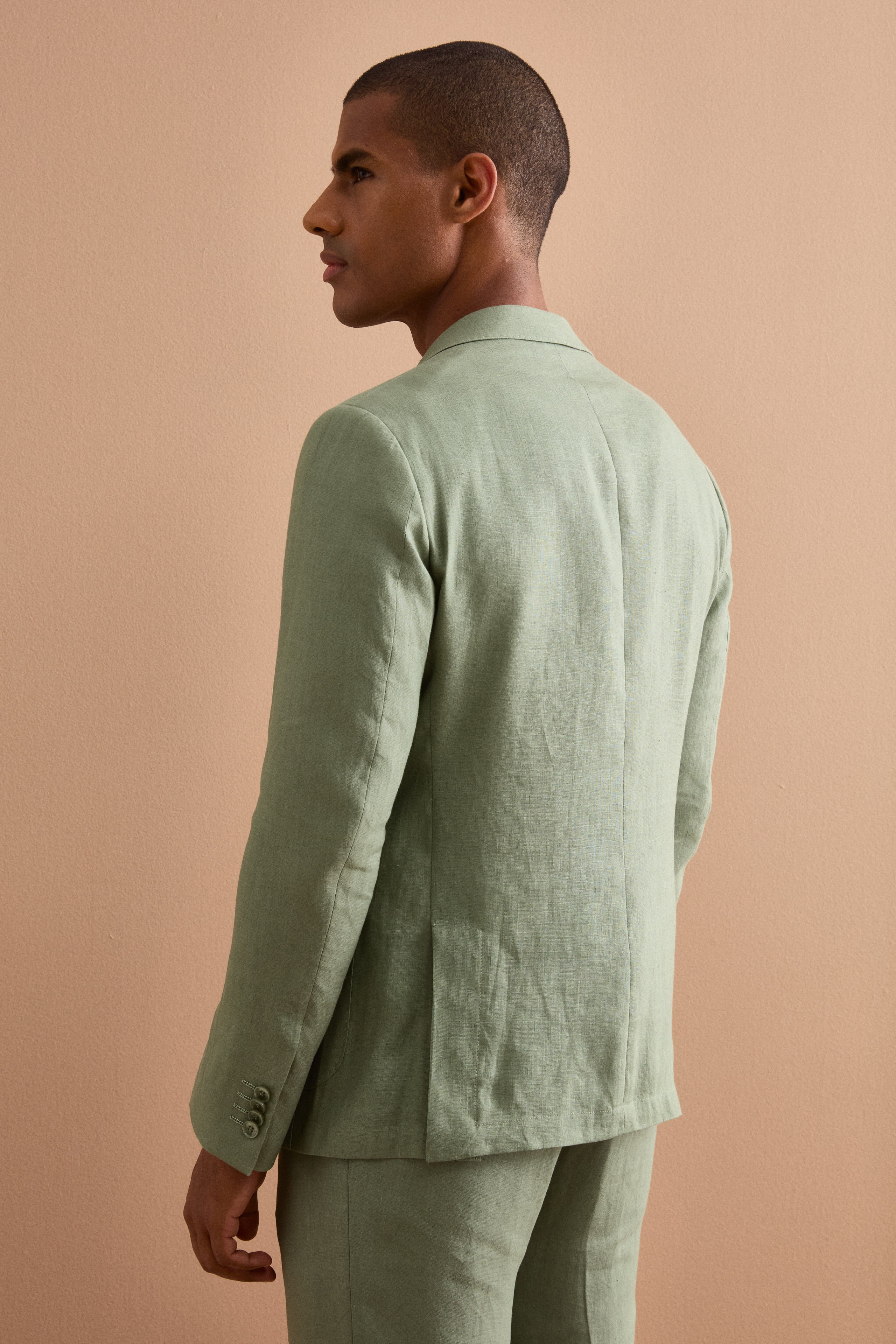 Slim Fit Half-Lined Linen Suit - Sage green