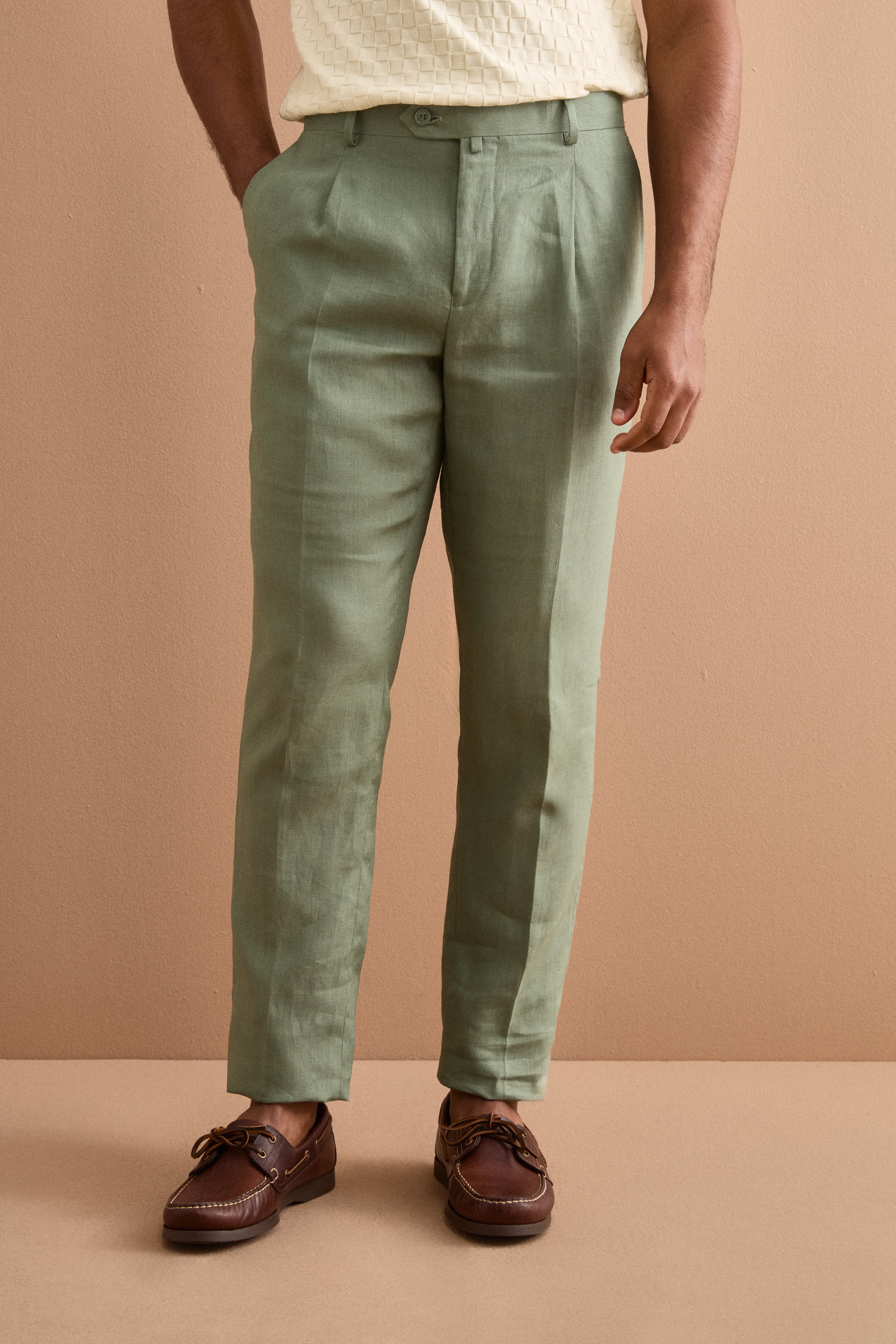Slim Fit Half-Lined Linen Suit - Sage green