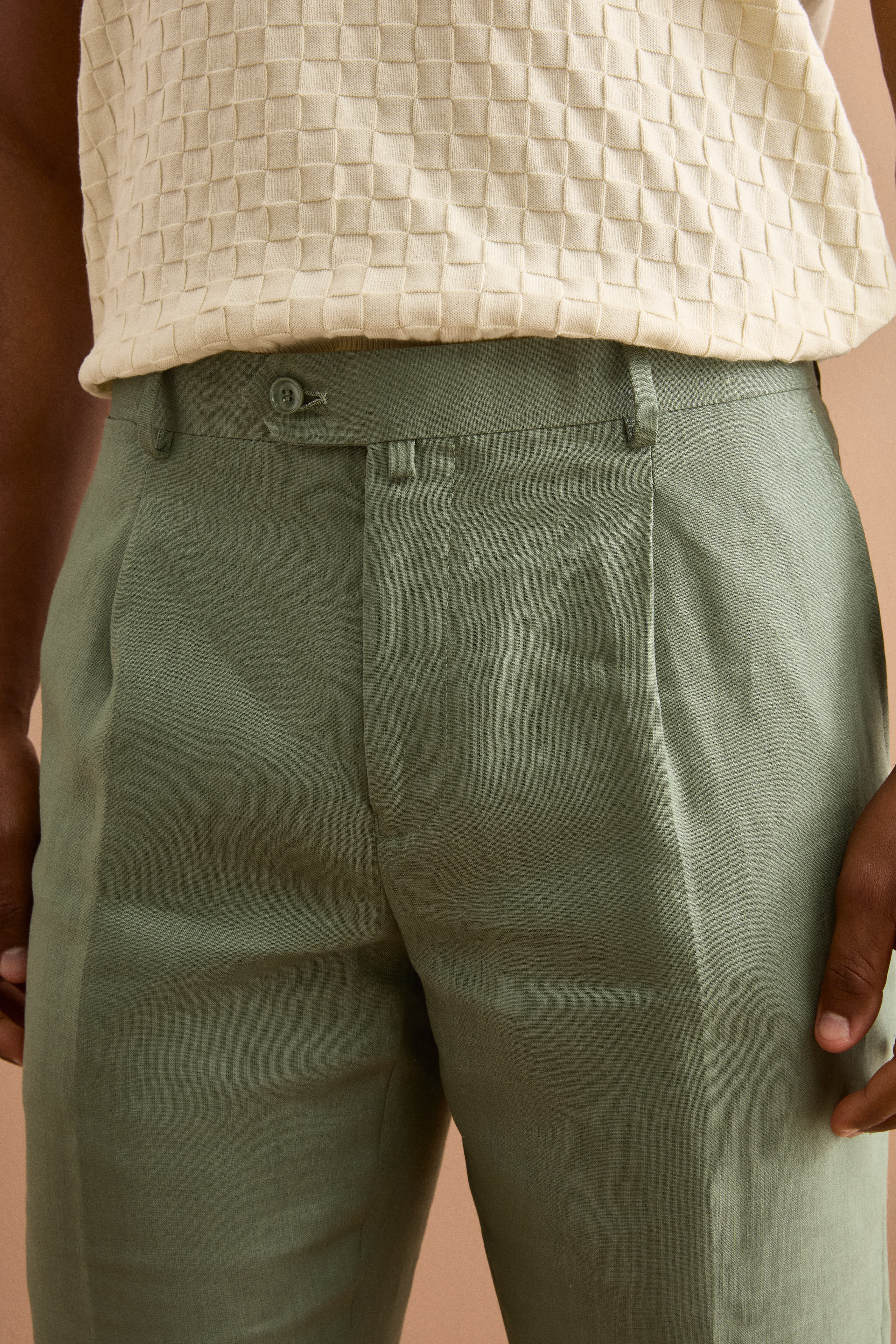 Slim Fit Half-Lined Linen Suit - Sage green