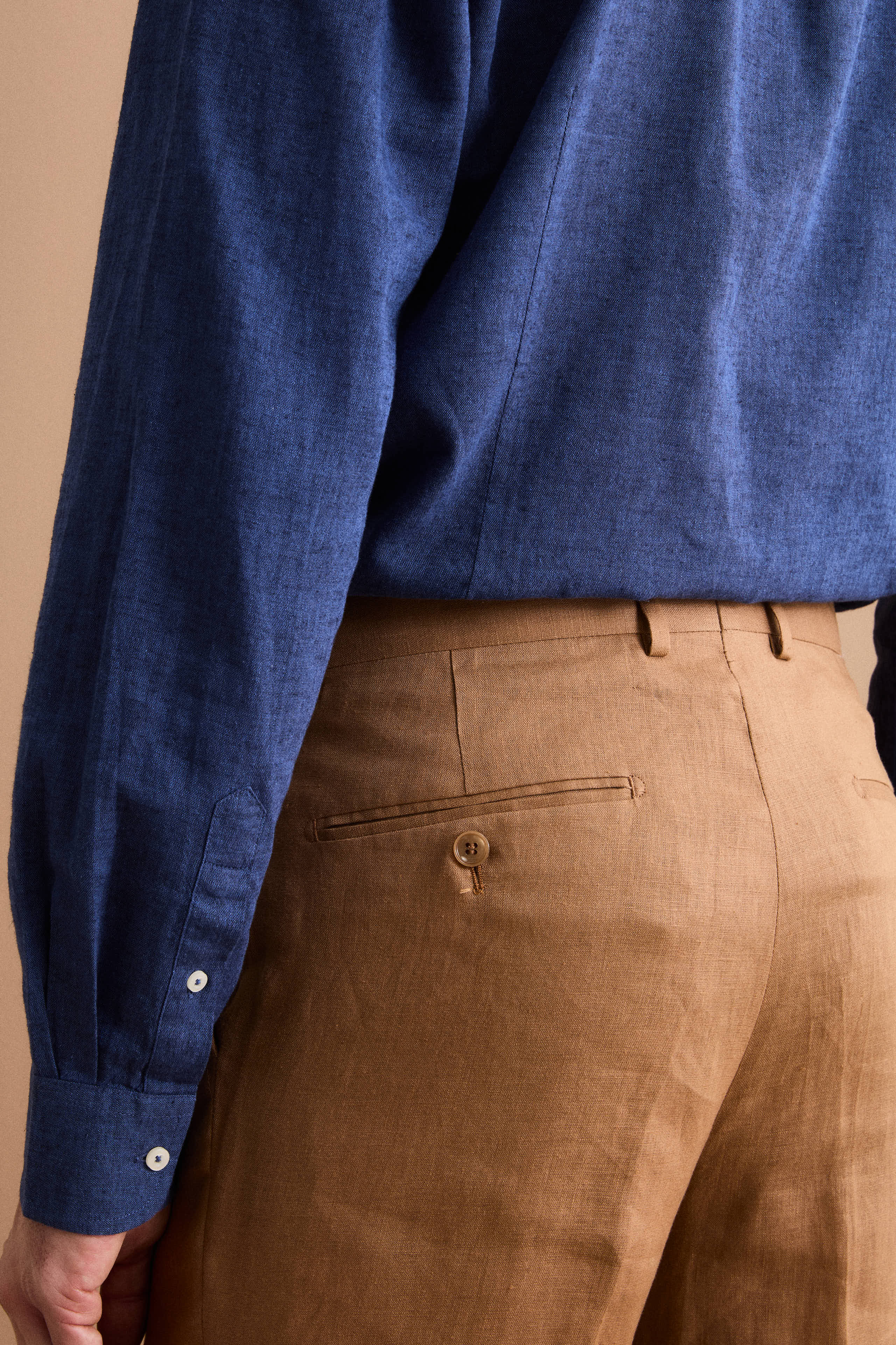 Slim Fit Halbgefütterter Leinenanzug - Wildleder