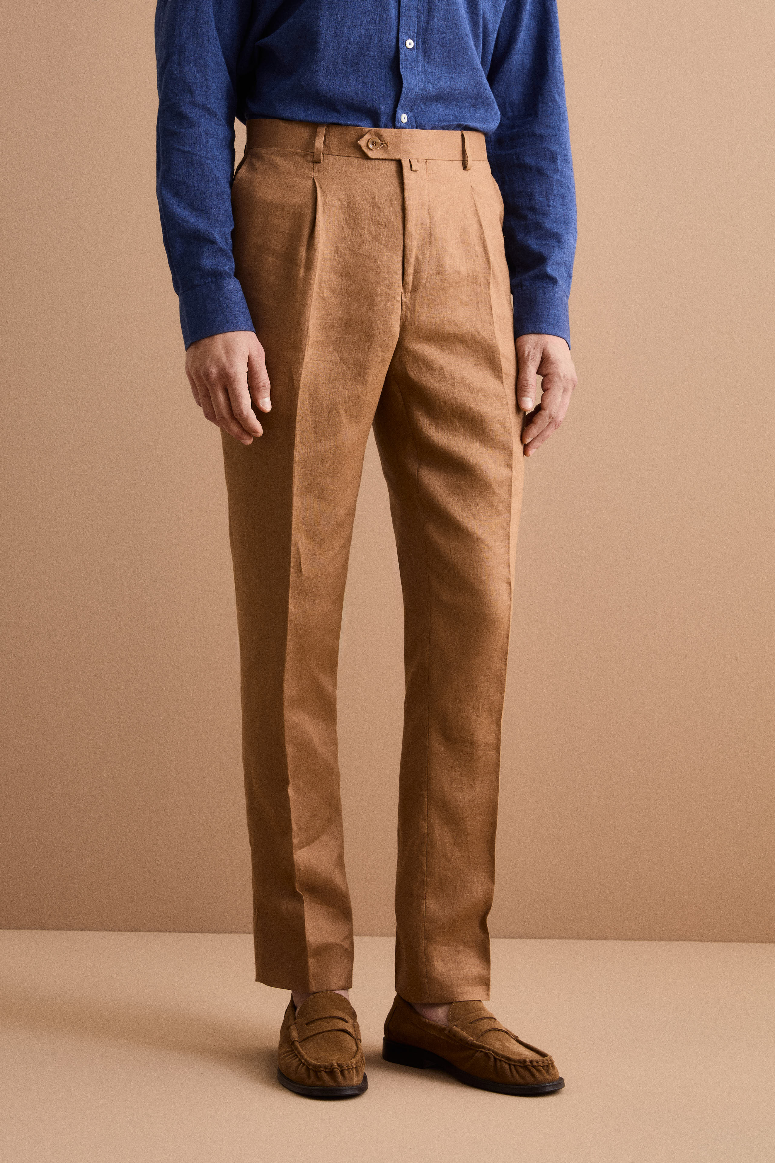 Slim Fit Halbgefütterter Leinenanzug - Wildleder