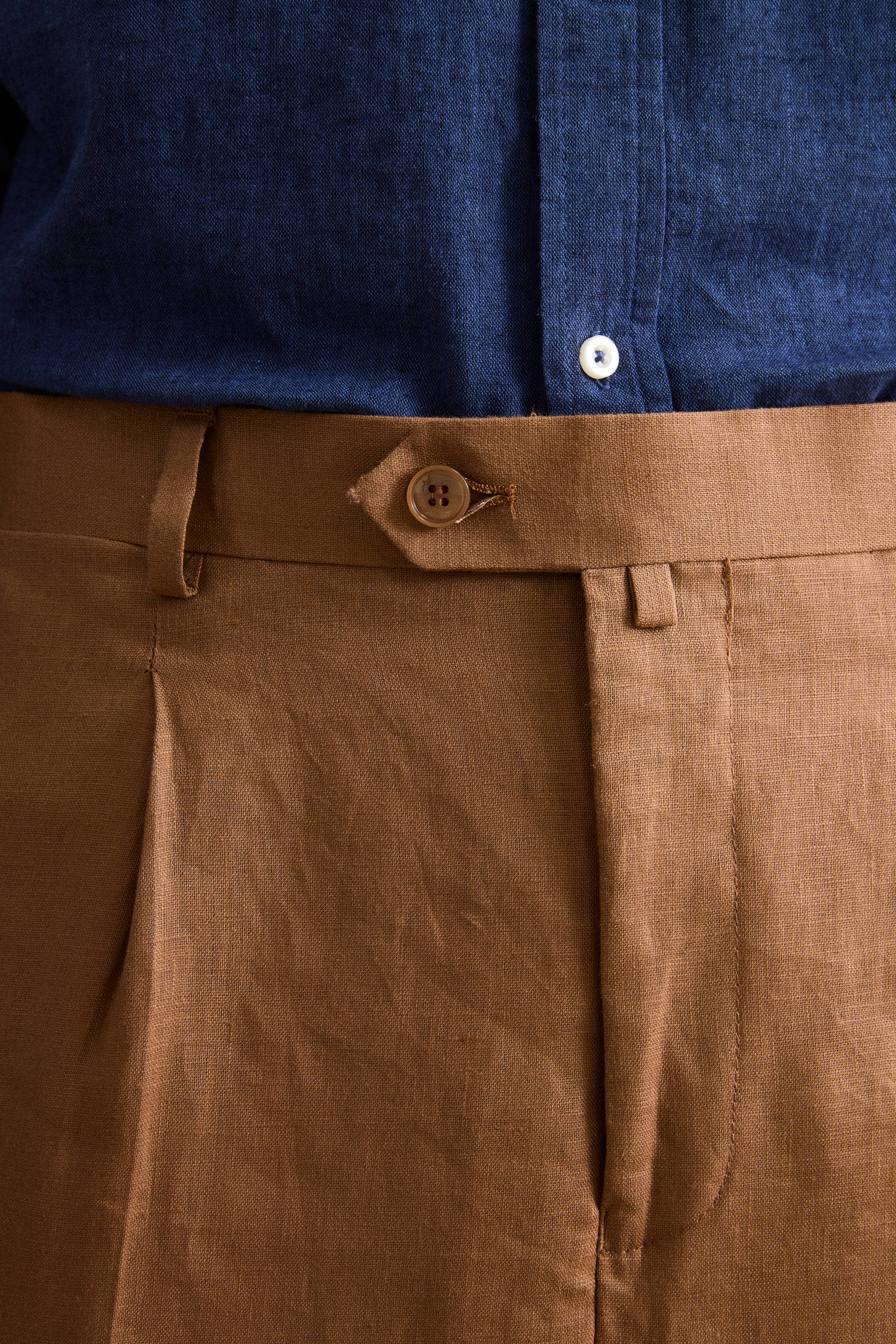 Slim Fit Halbgefütterter Leinenanzug - Wildleder