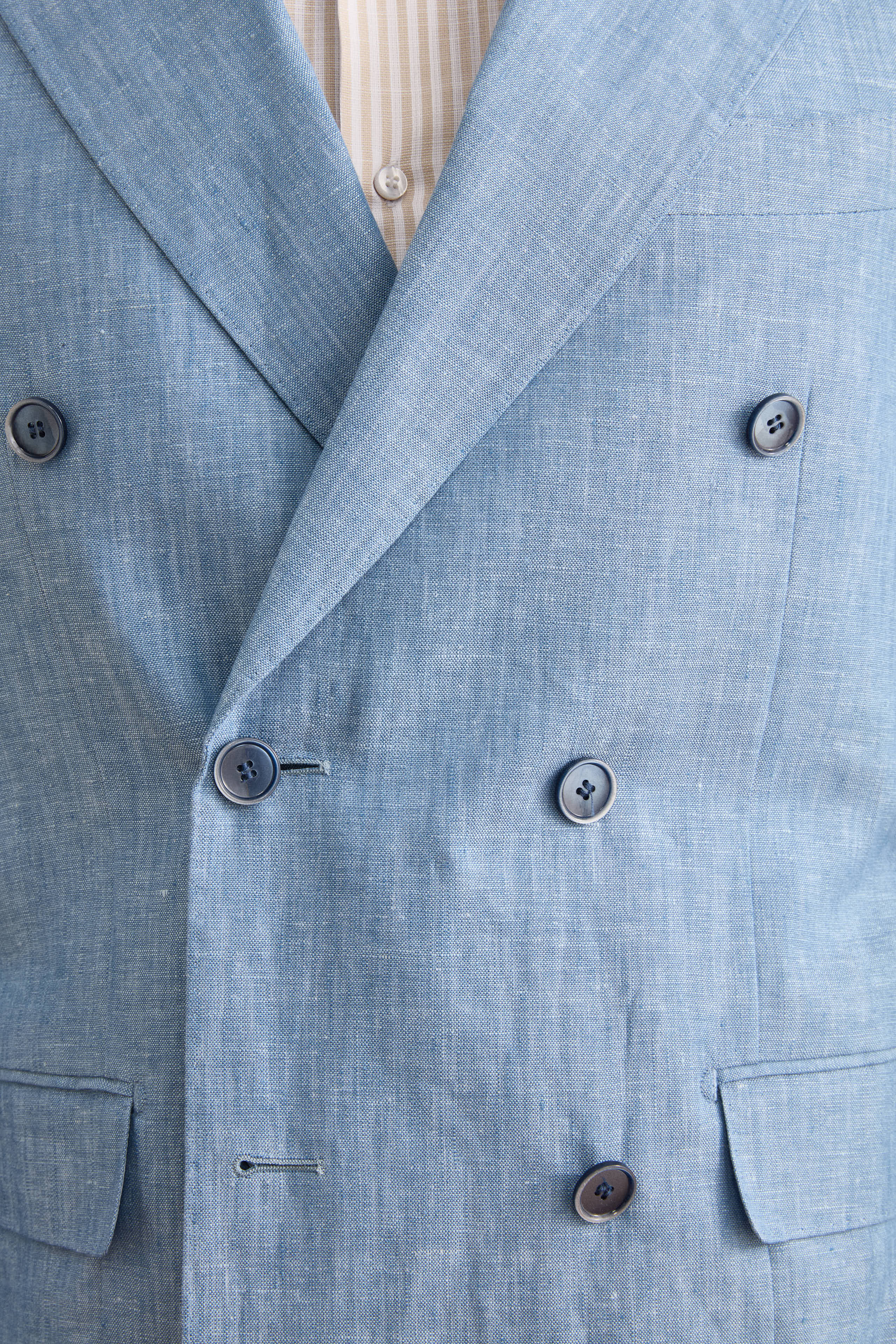 Costume Croisé Slim Fit en Lin Mélangé - Bleu clair