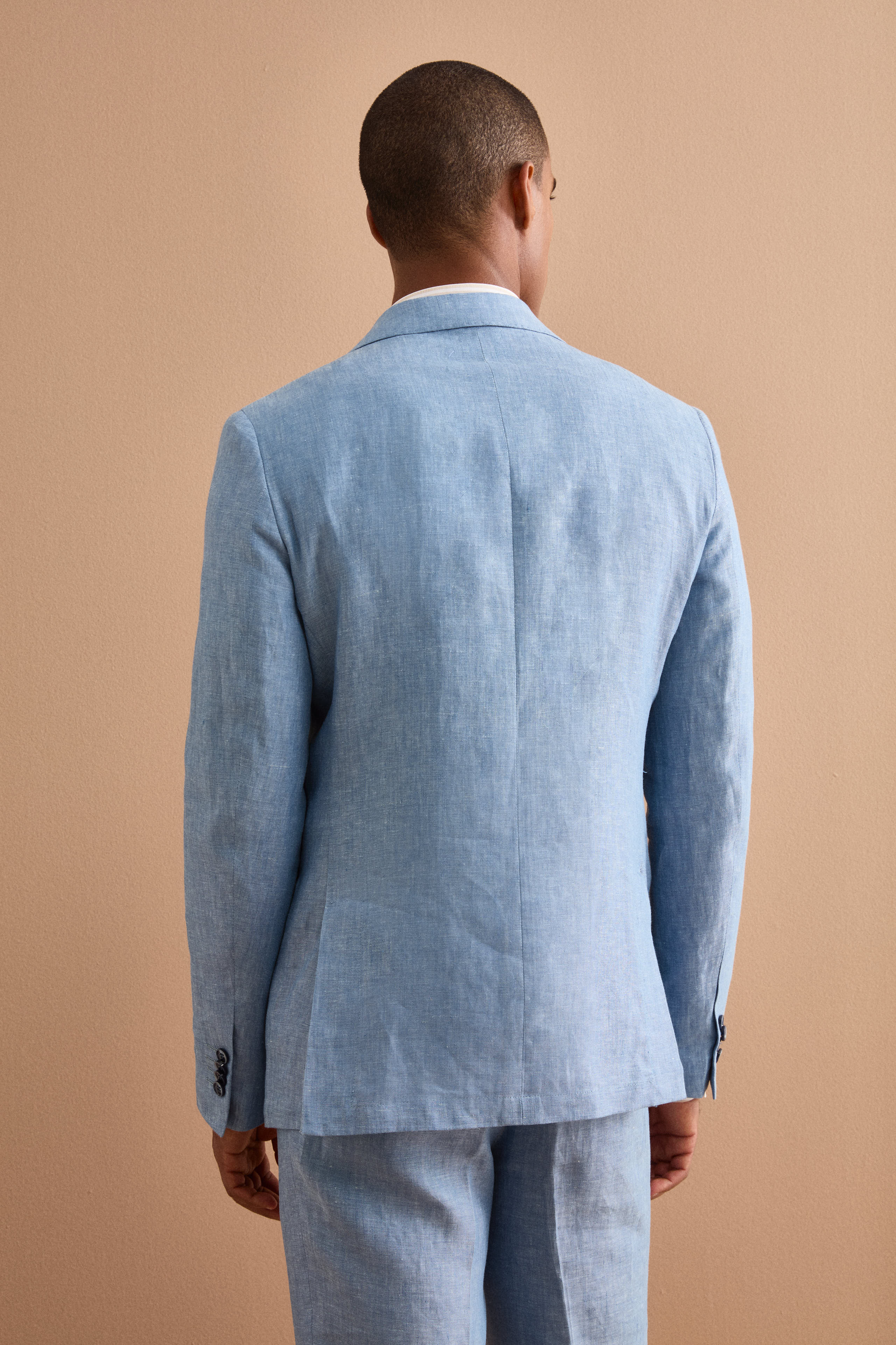 Costume Croisé Slim Fit en Lin Mélangé - Bleu clair