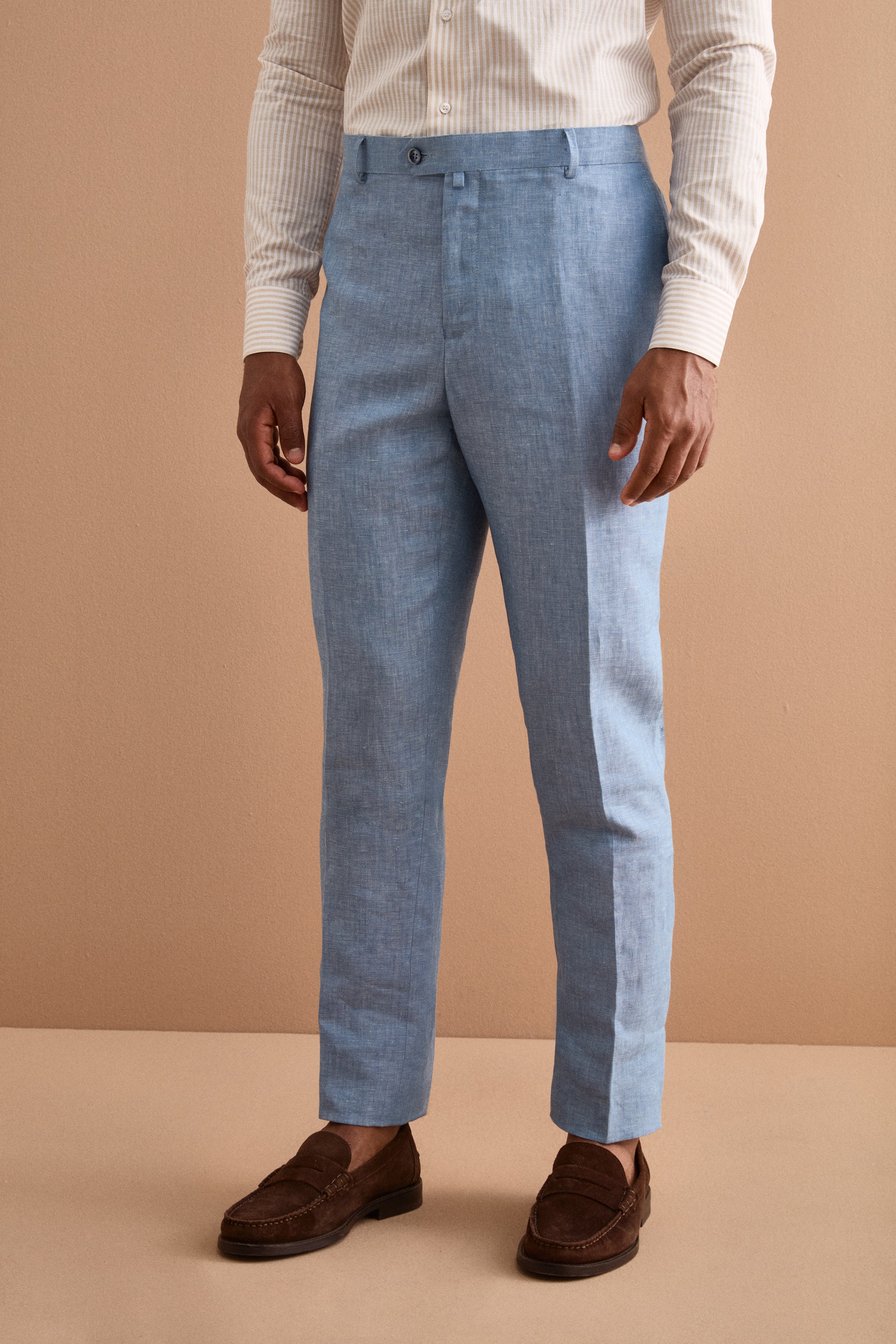 Costume Croisé Slim Fit en Lin Mélangé - Bleu clair
