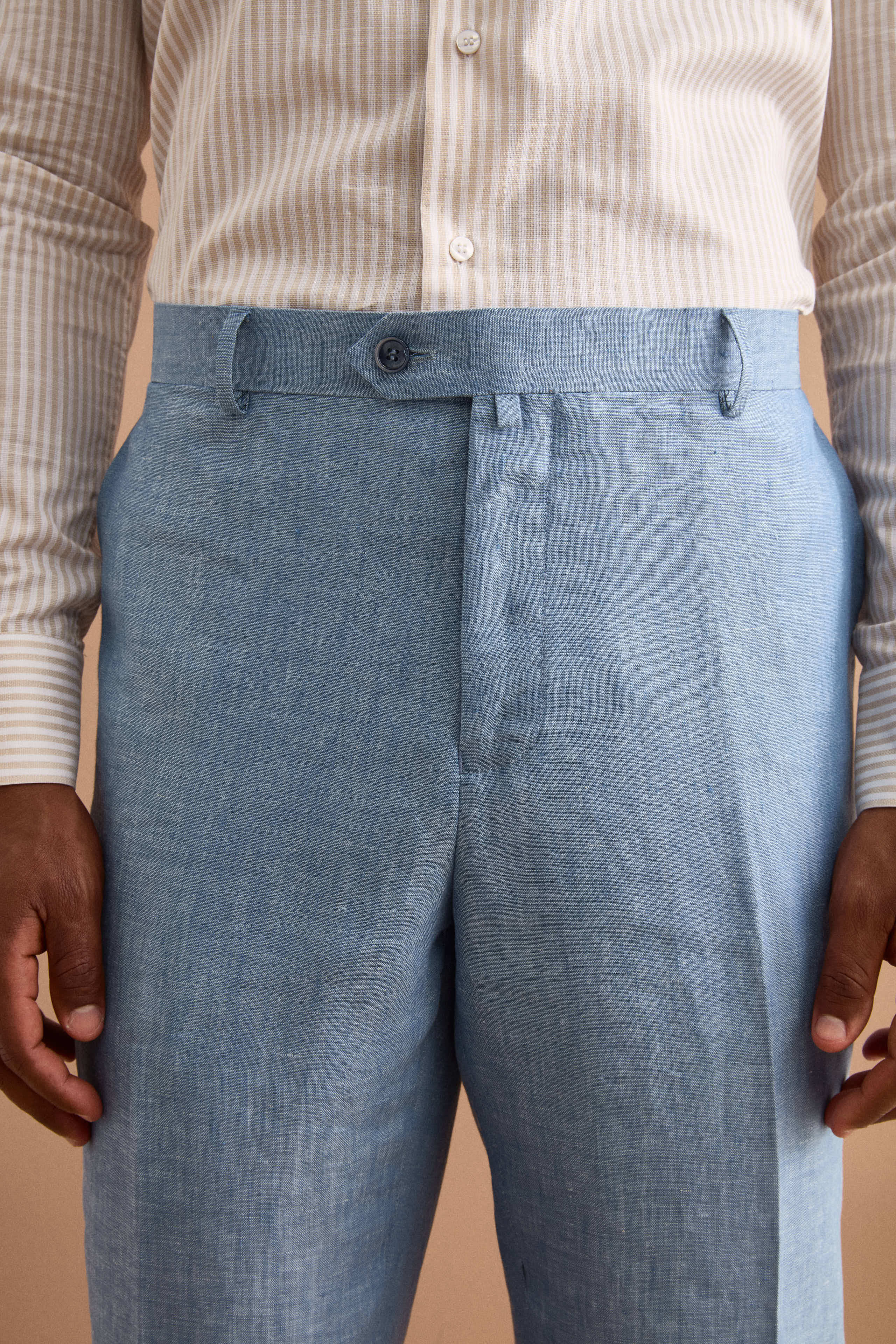 Costume Croisé Slim Fit en Lin Mélangé - Bleu clair