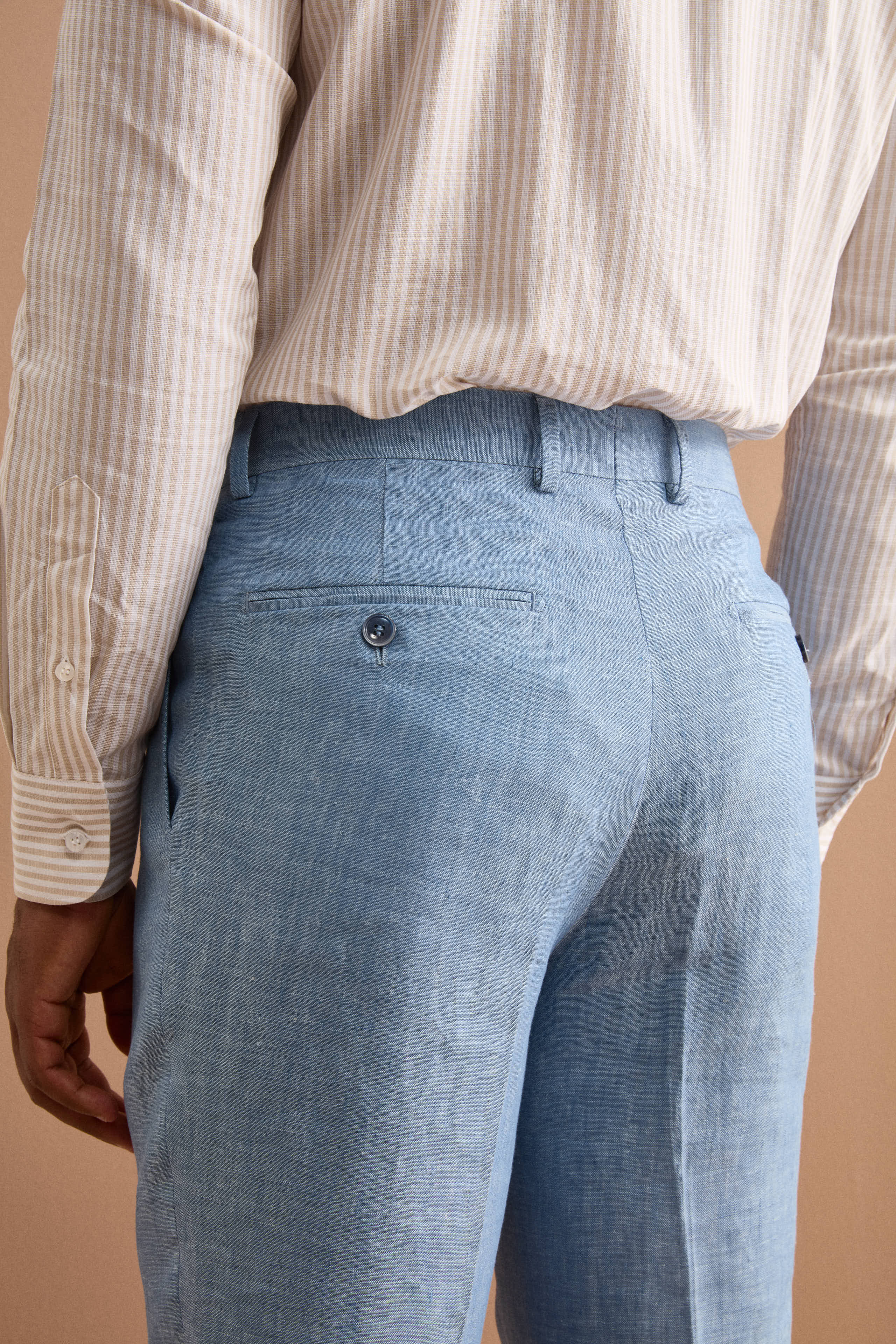 Costume Croisé Slim Fit en Lin Mélangé - Bleu clair
