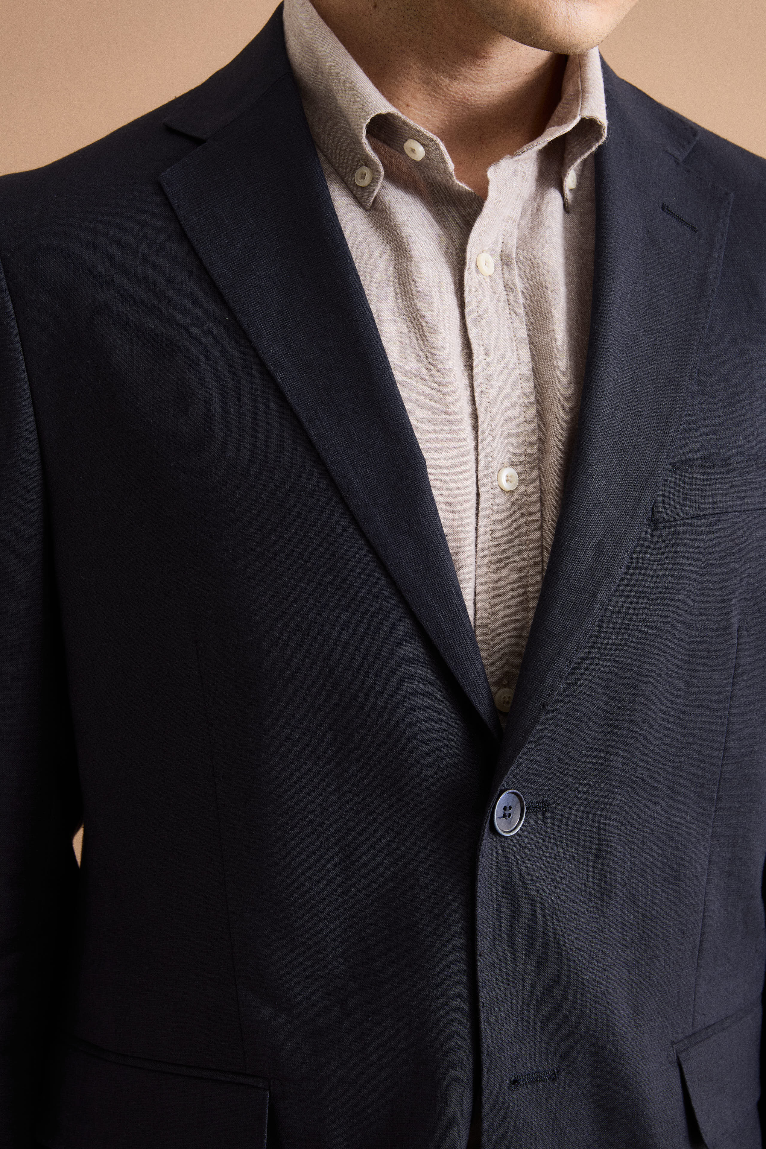 Comfort Fit Einreihiger Anzug aus Reinem Leinen - Marineblau