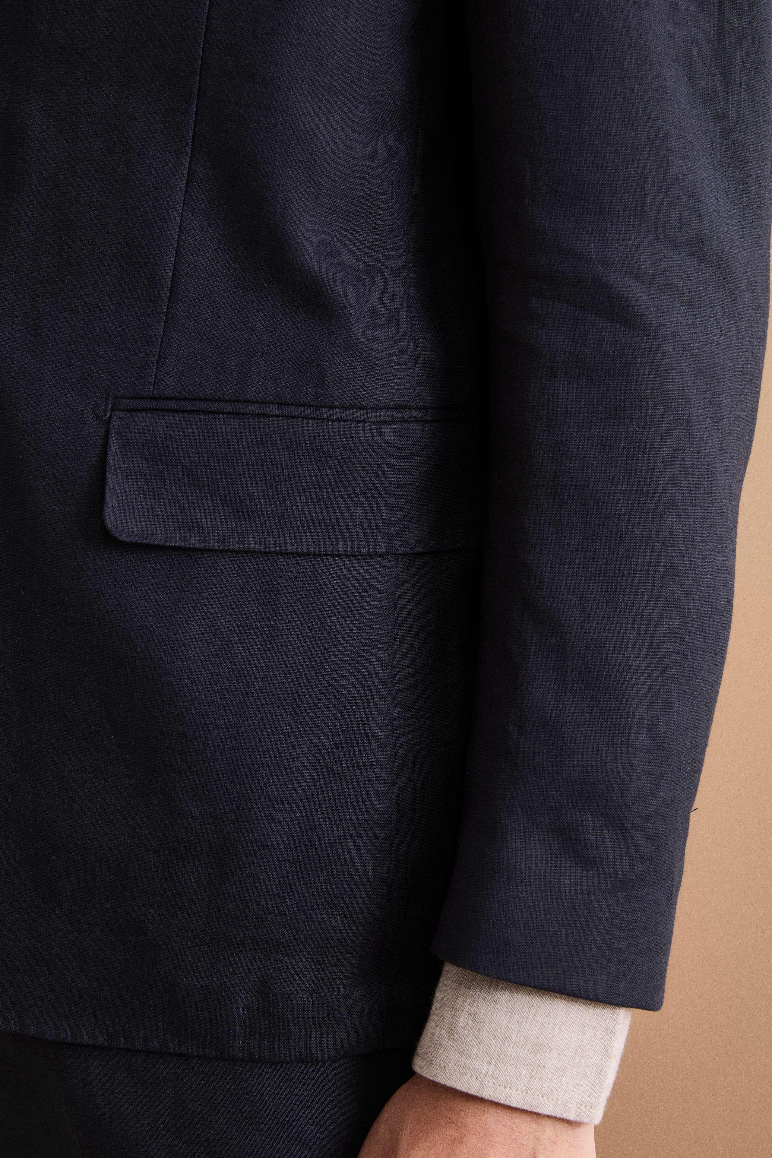 Comfort Fit Einreihiger Anzug aus Reinem Leinen - Marineblau