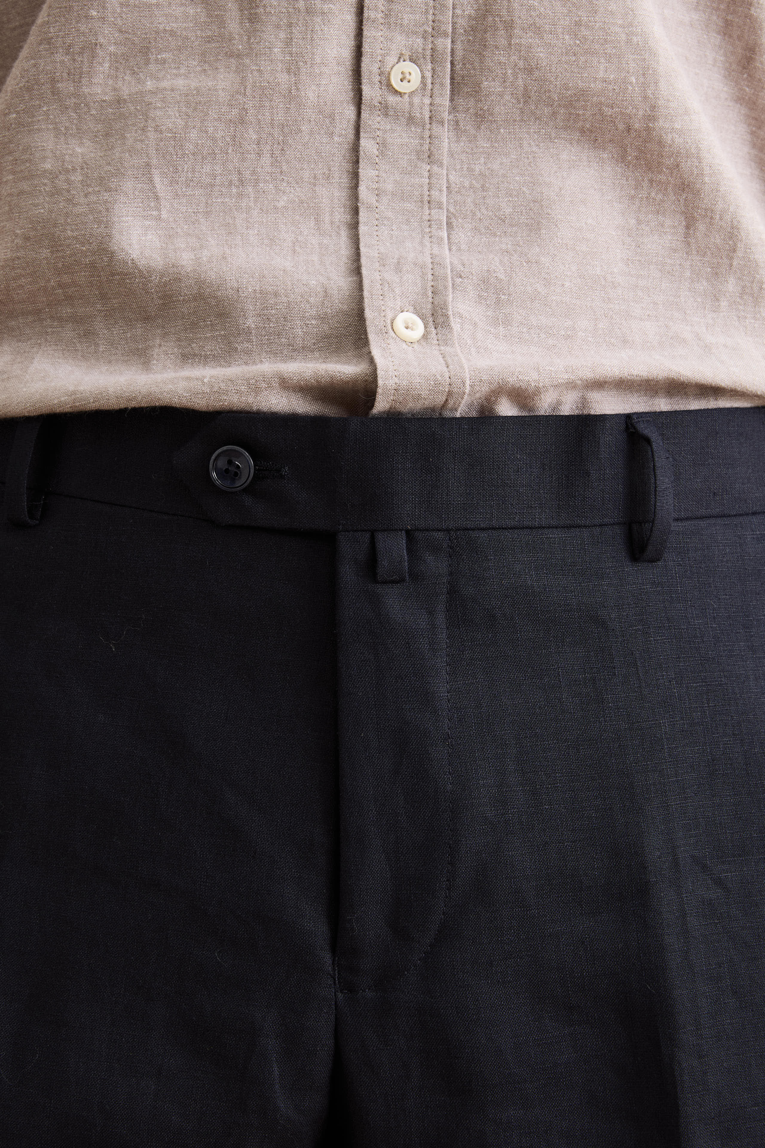 Comfort Fit Einreihiger Anzug aus Reinem Leinen - Marineblau