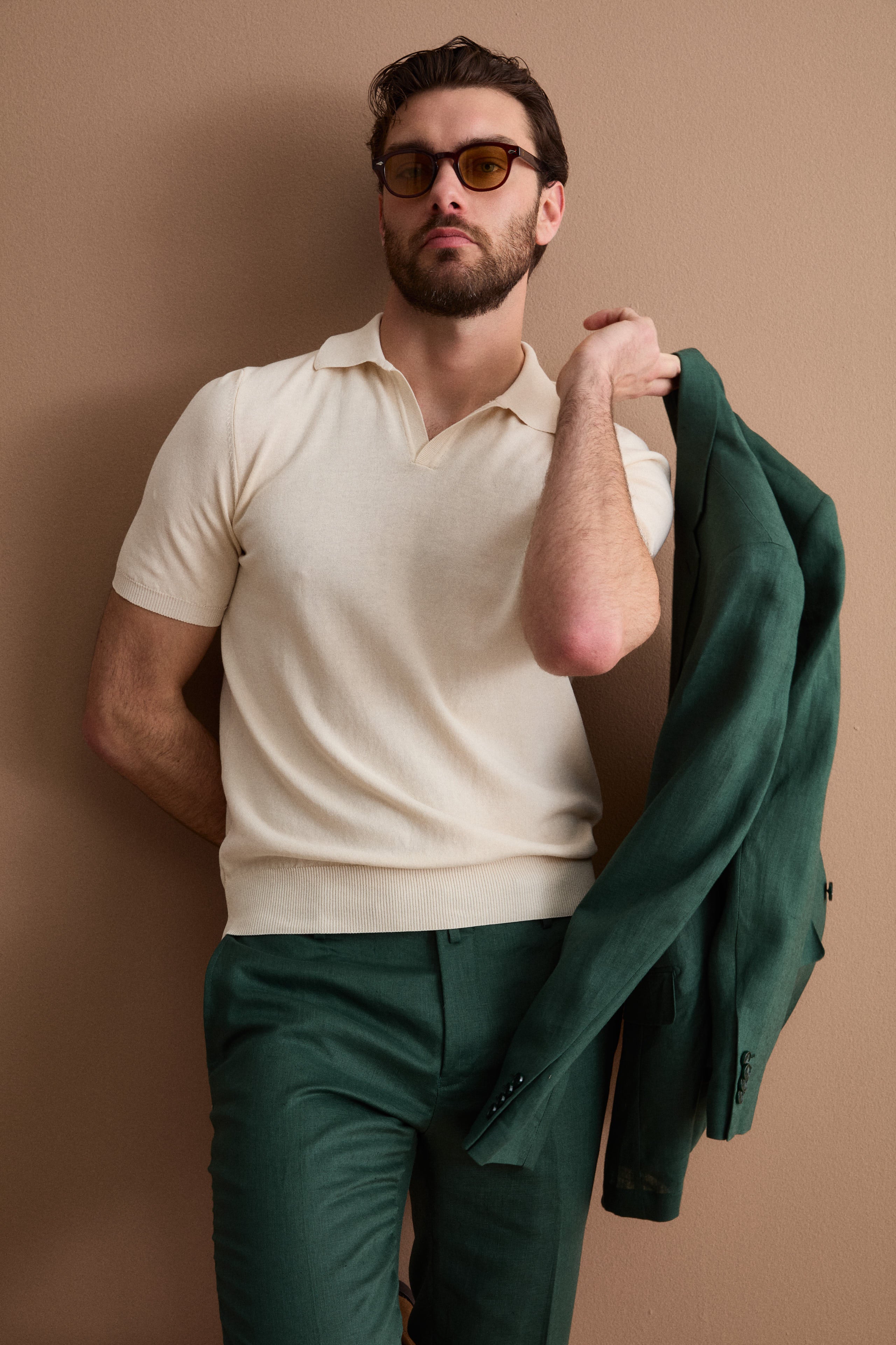 Comfort Fit Single-Breasted Pure Linen Suit - GREEN