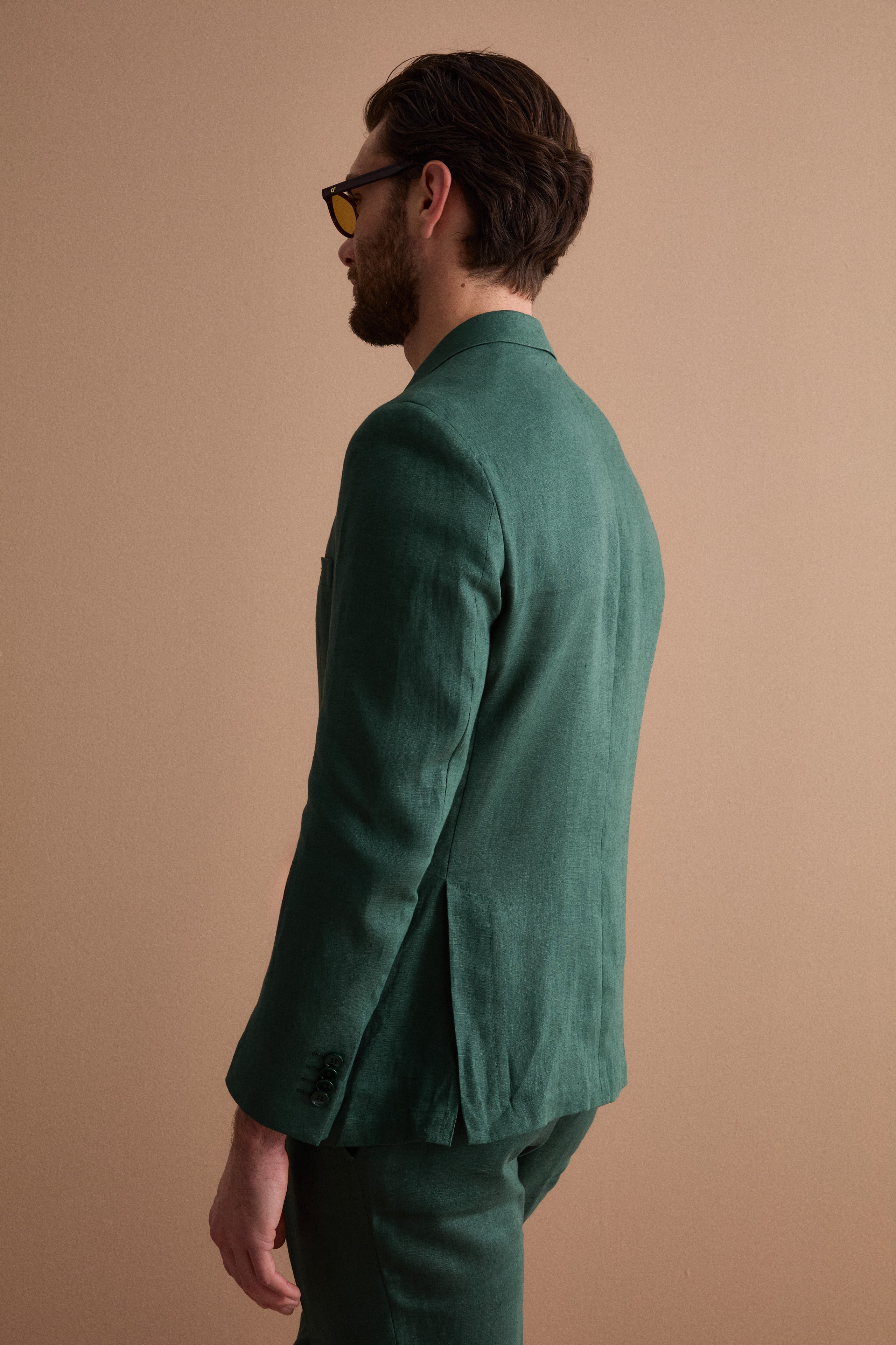 Comfort Fit Single-Breasted Pure Linen Suit - GREEN