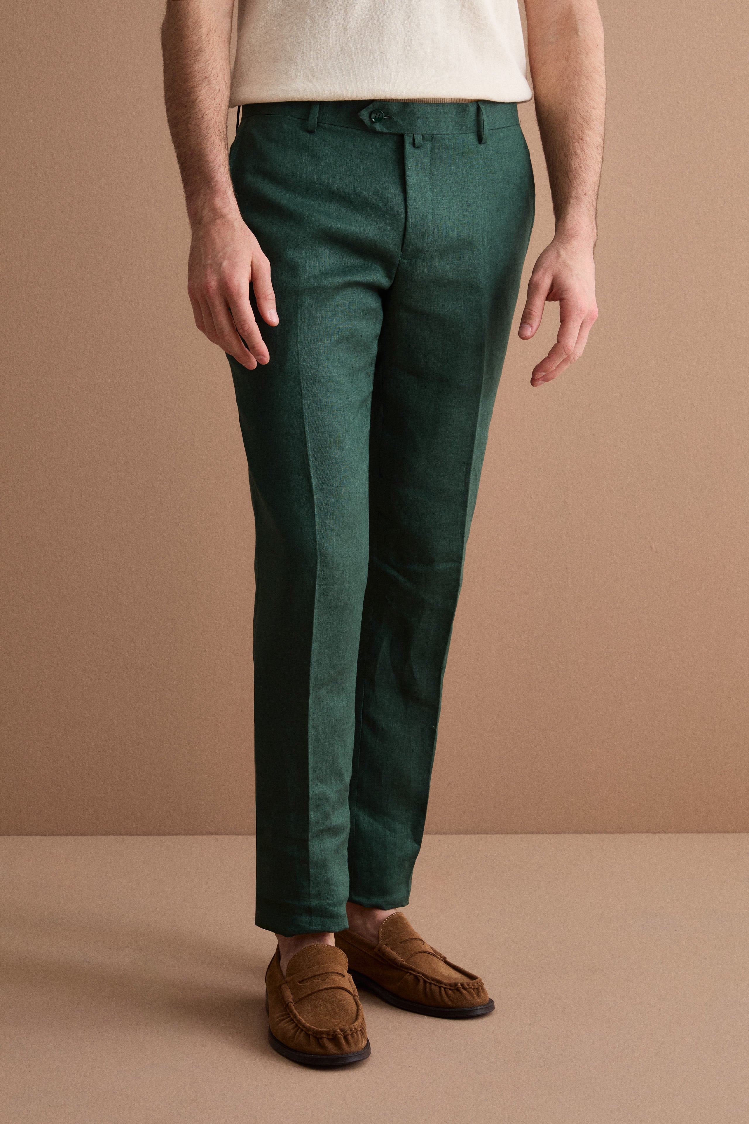 Comfort Fit Single-Breasted Pure Linen Suit - GREEN